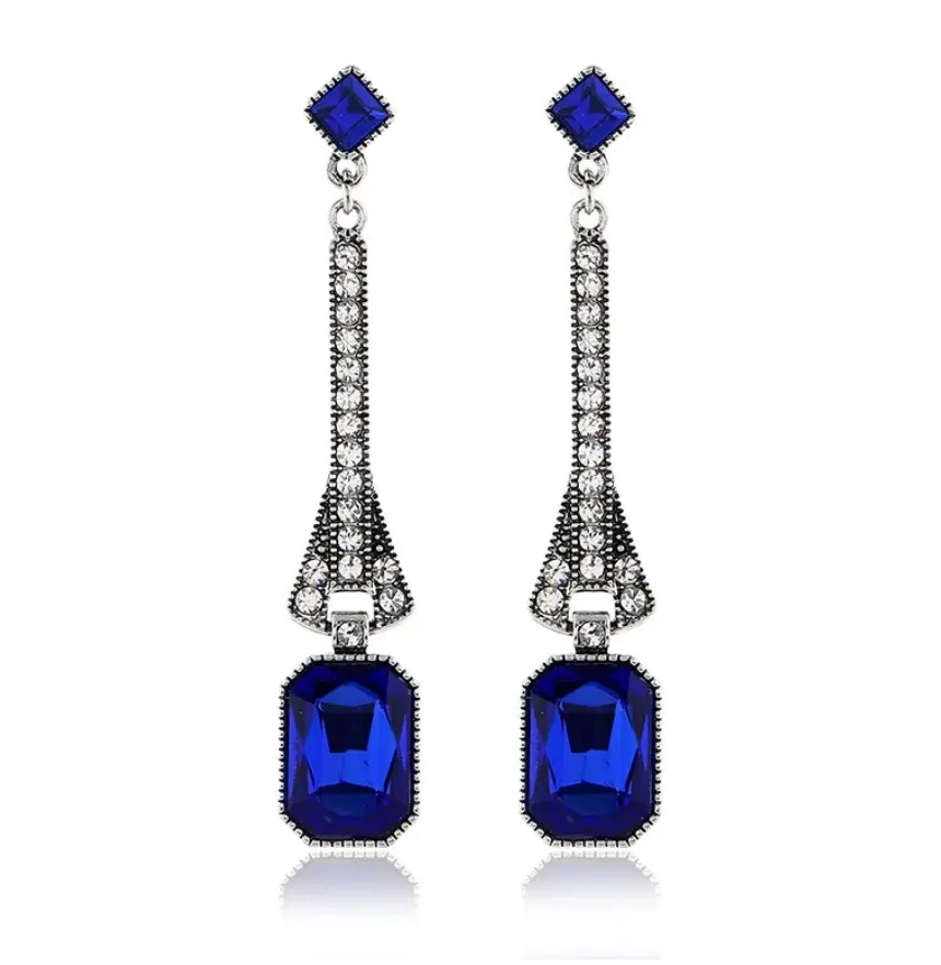 Années 20 Boucle d'oreilles Pendantes Emeraude Strass