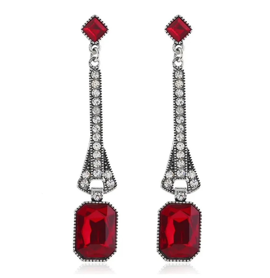 Années 20 Boucle d'oreilles Pendantes Emeraude Strass