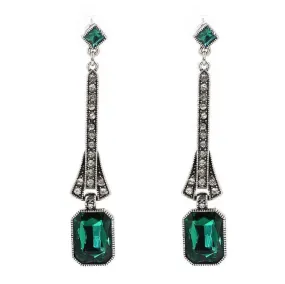 Années 20 Boucle d'oreilles Pendantes Emeraude Strass