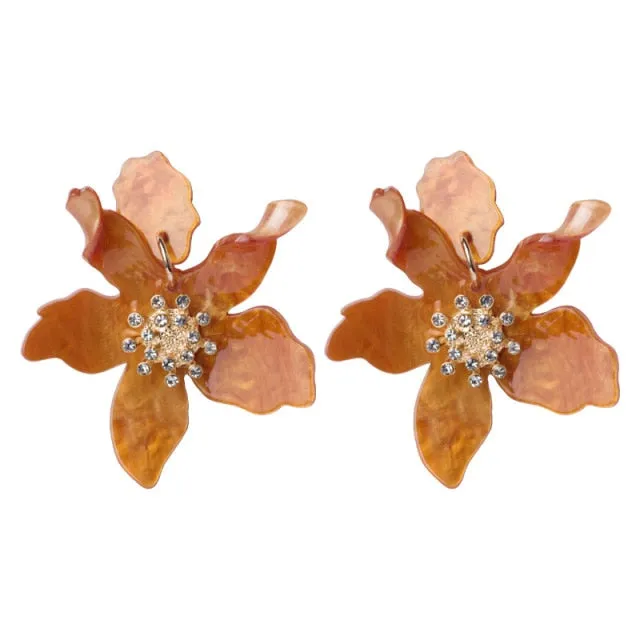 Années 30 Boucles d'Oreilles Fleur Résine Rétro