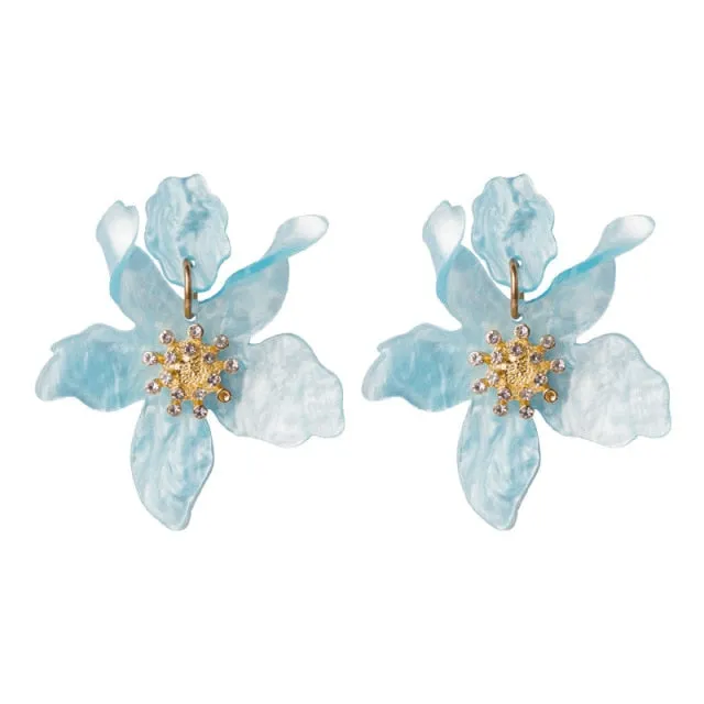 Années 30 Boucles d'Oreilles Fleur Résine Rétro