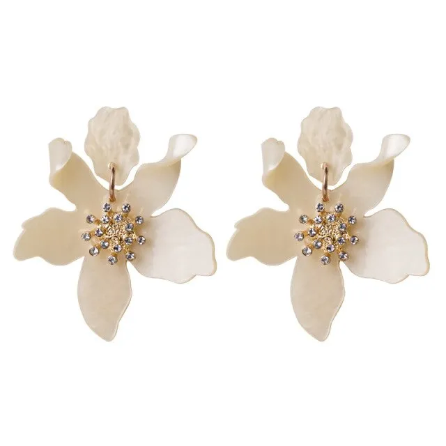 Années 30 Boucles d'Oreilles Fleur Résine Rétro