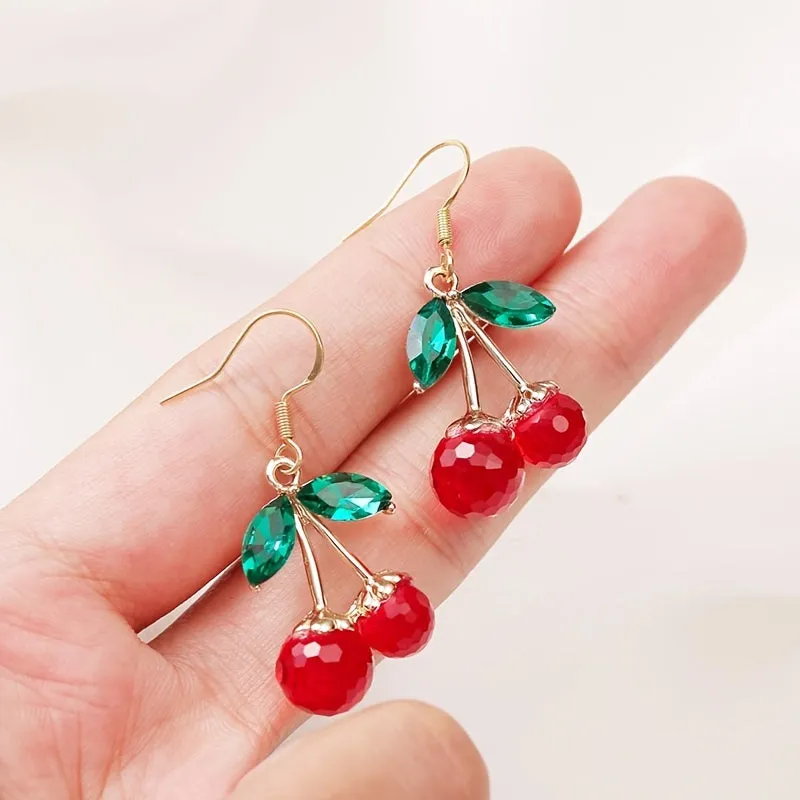 Années 80 Boucles d'oreilles Cerise Cristal