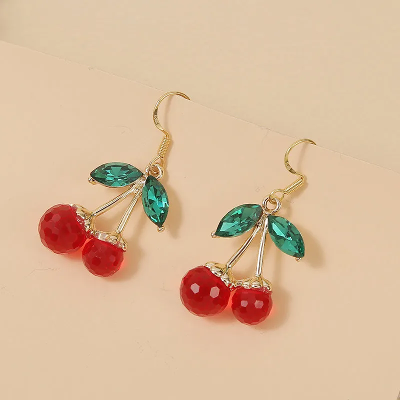 Années 80 Boucles d'oreilles Cerise Cristal