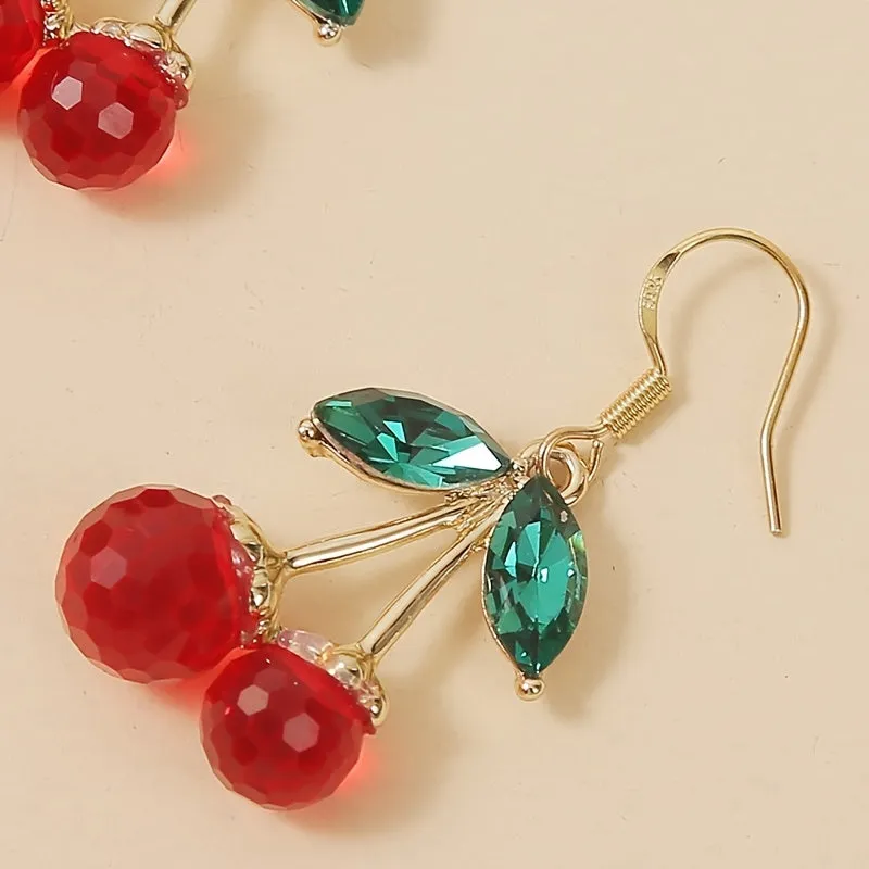 Années 80 Boucles d'oreilles Cerise Cristal