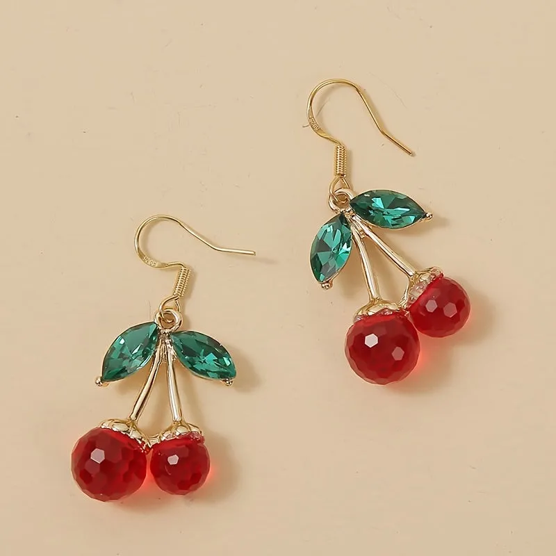 Années 80 Boucles d'oreilles Cerise Cristal