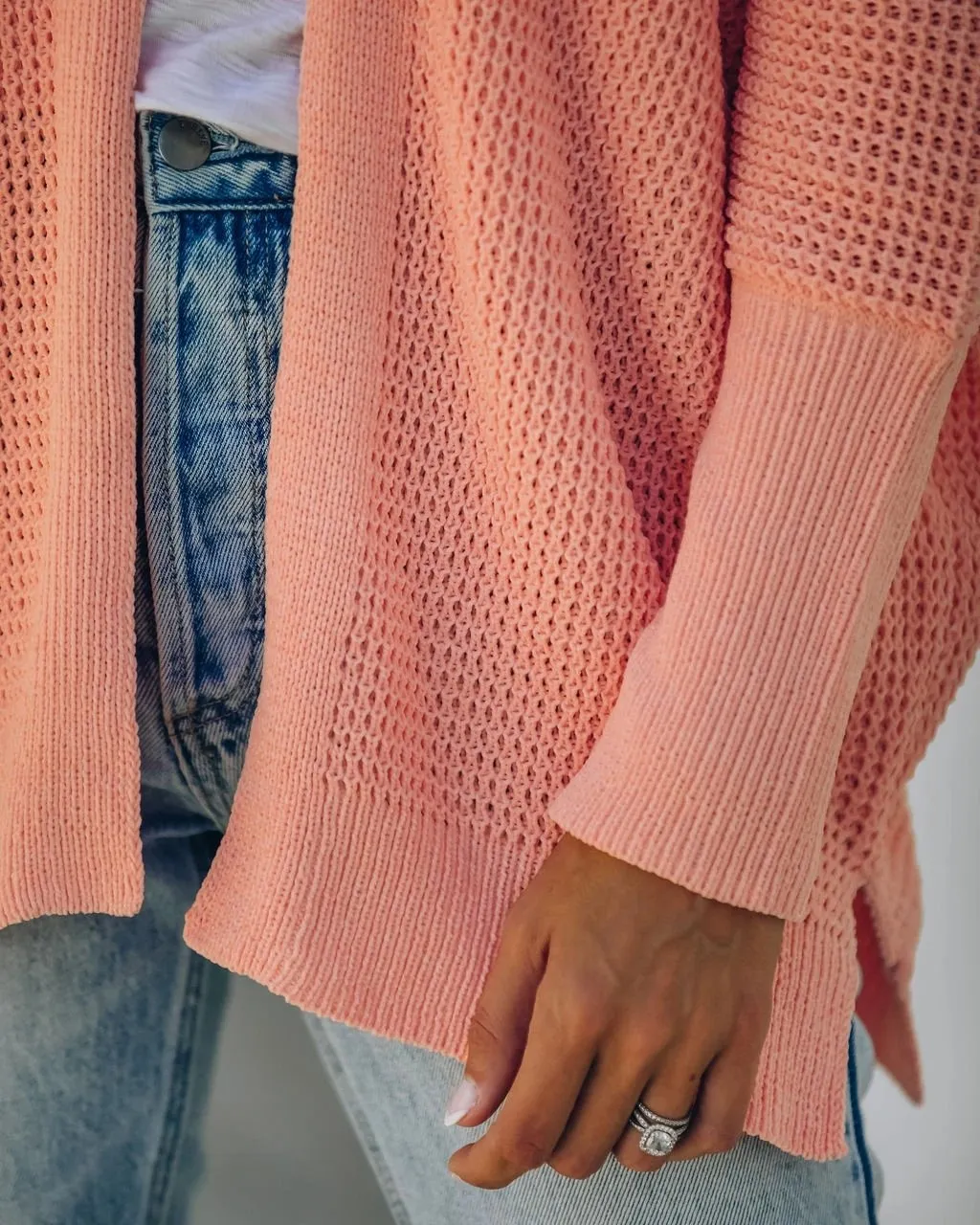 Cardigan en Tricot Drapé Manches Longues Ouvert Devant