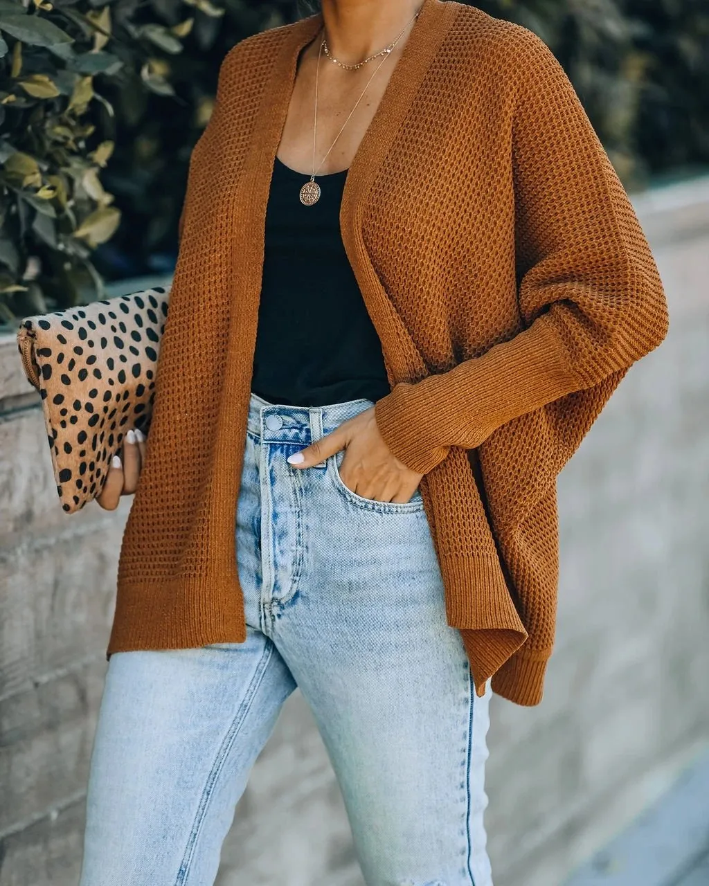 Cardigan en Tricot Drapé Manches Longues Ouvert Devant