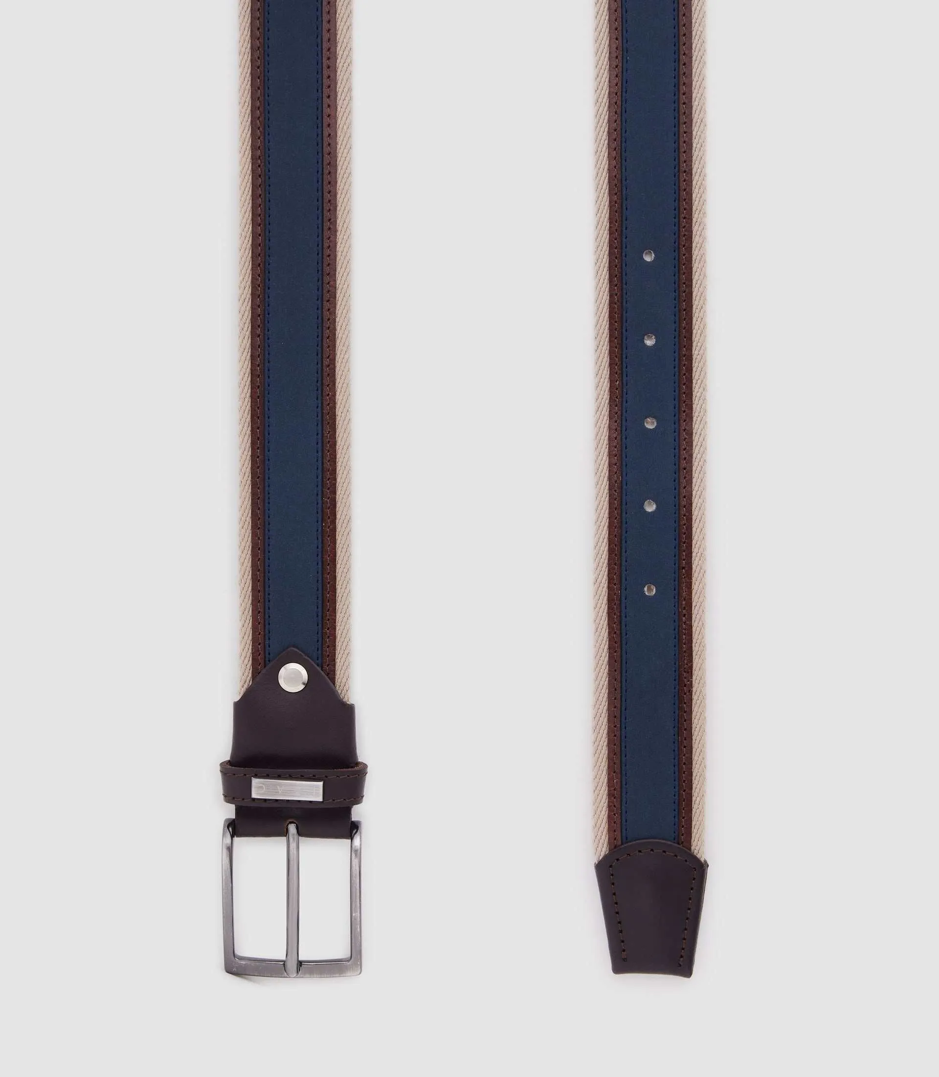 Ceinture ajustable 35mm beige et marine "Natte"