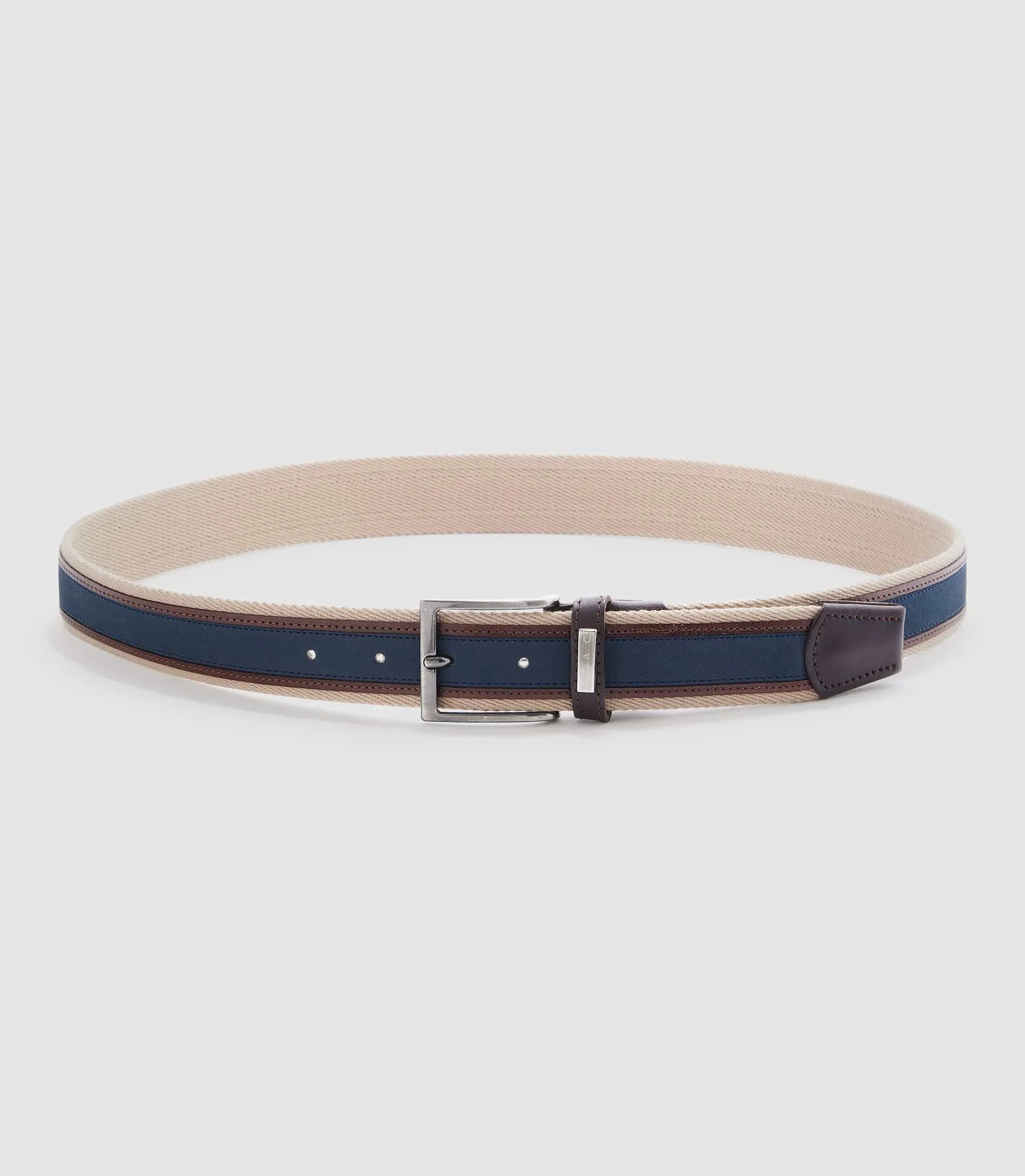 Ceinture ajustable 35mm beige et marine "Natte"