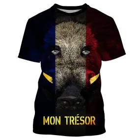 Chasse Du Sanglier, Tête De Sanglier, T Shirt Humour Chasseur, Drapeau France - VECHSA002