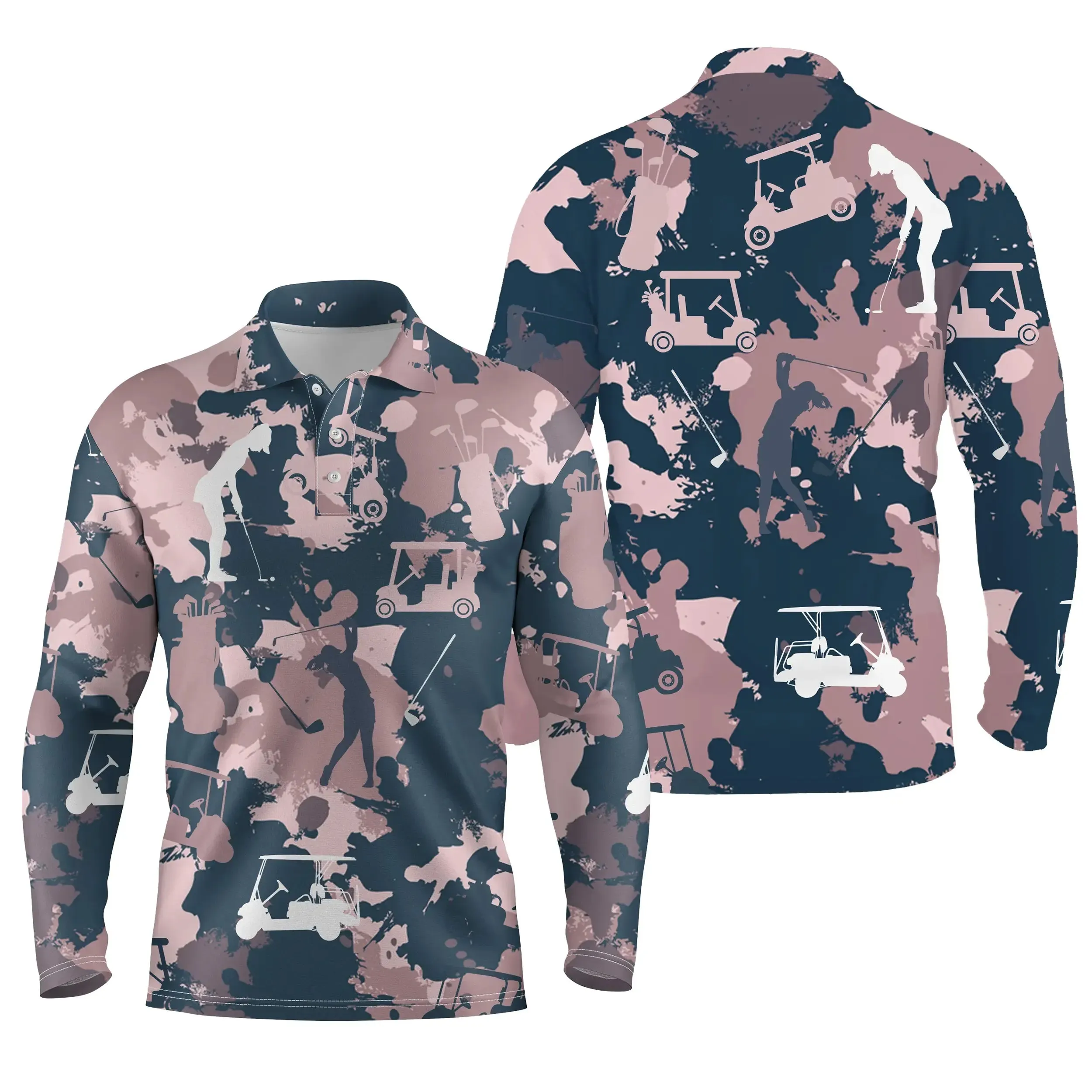 Chiptshirts - Polo De Golf, Cadeau Original Pour Fans De Golf, Polo de Sport Femme, Camouflage Golfeuse, Rose et Bleu Marine - CTS26052233