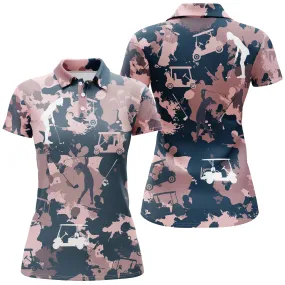 Chiptshirts - Polo De Golf, Cadeau Original Pour Fans De Golf, Polo de Sport Femme, Camouflage Golfeuse, Rose et Bleu Marine - CTS26052233