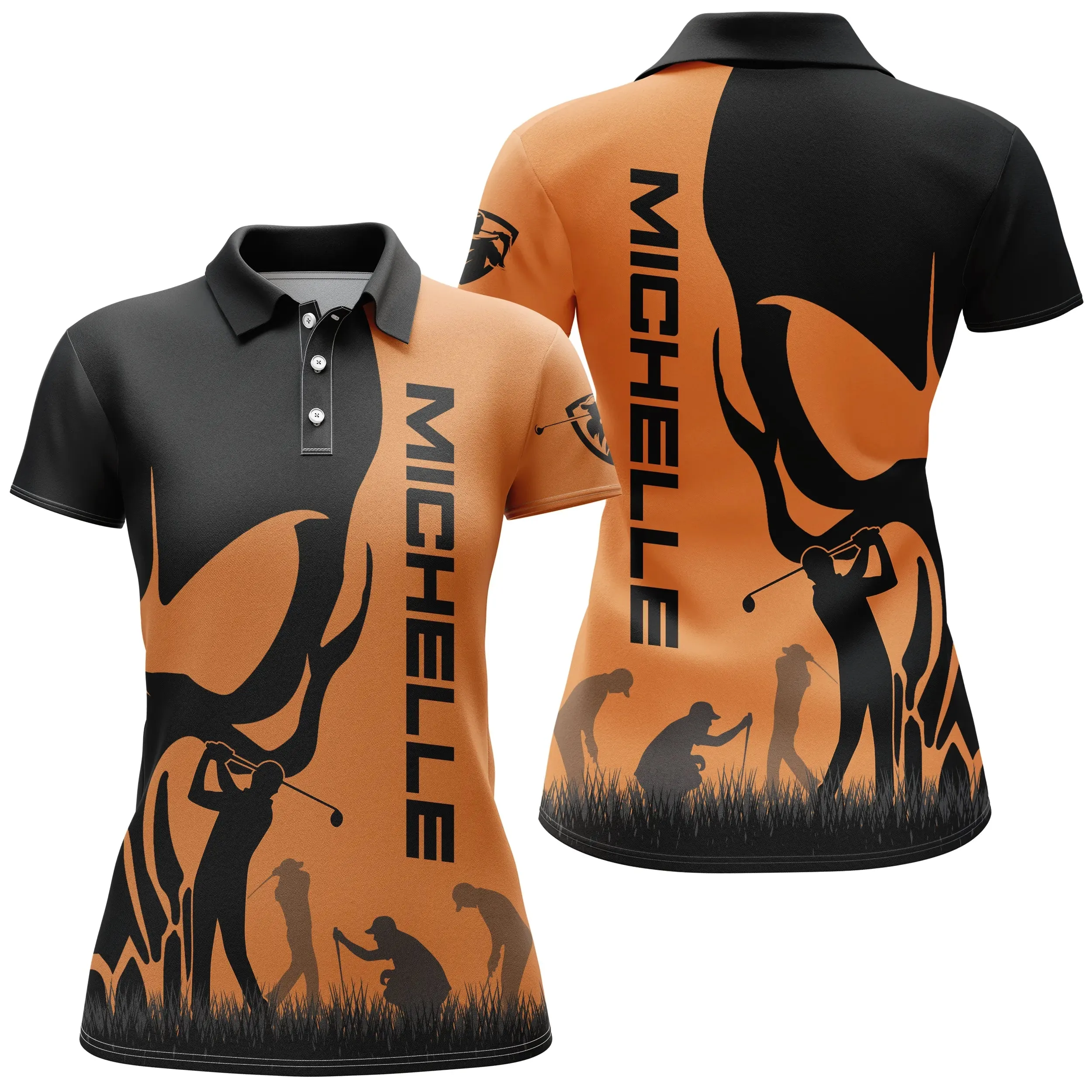 Chiptshirts - Polo De Golf, Noir et Orange, Cadeau Personnalisé Pour Fans De Golf, Polo à Séchage Rapide Homme Femme, Tête de Mort - CTS25052205