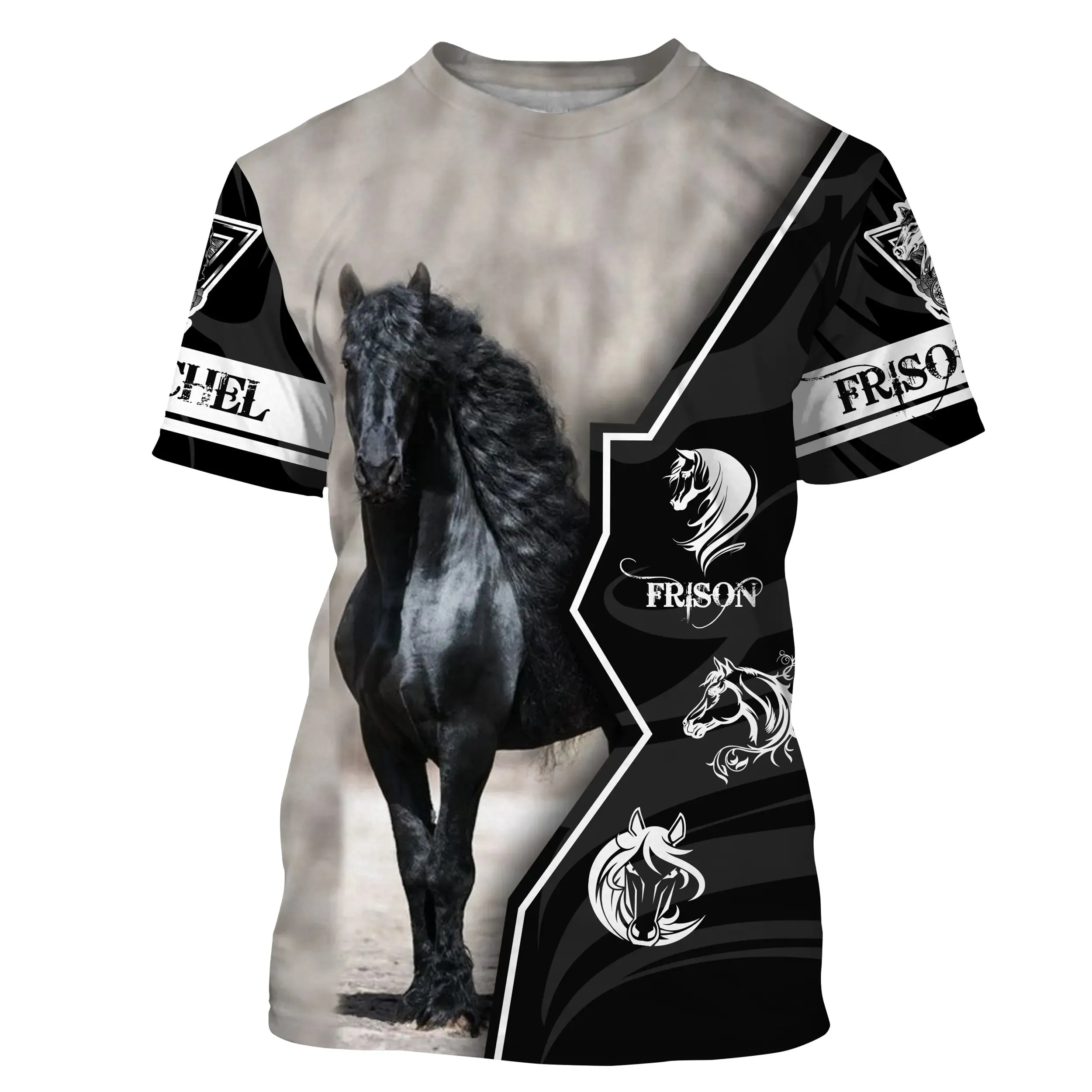 Chiptshirts T-shirt Chevaux Frison-Teeshirt Personnalisé Noir Blanc-Cadeau Amoureux des Chevaux - CTS18062213