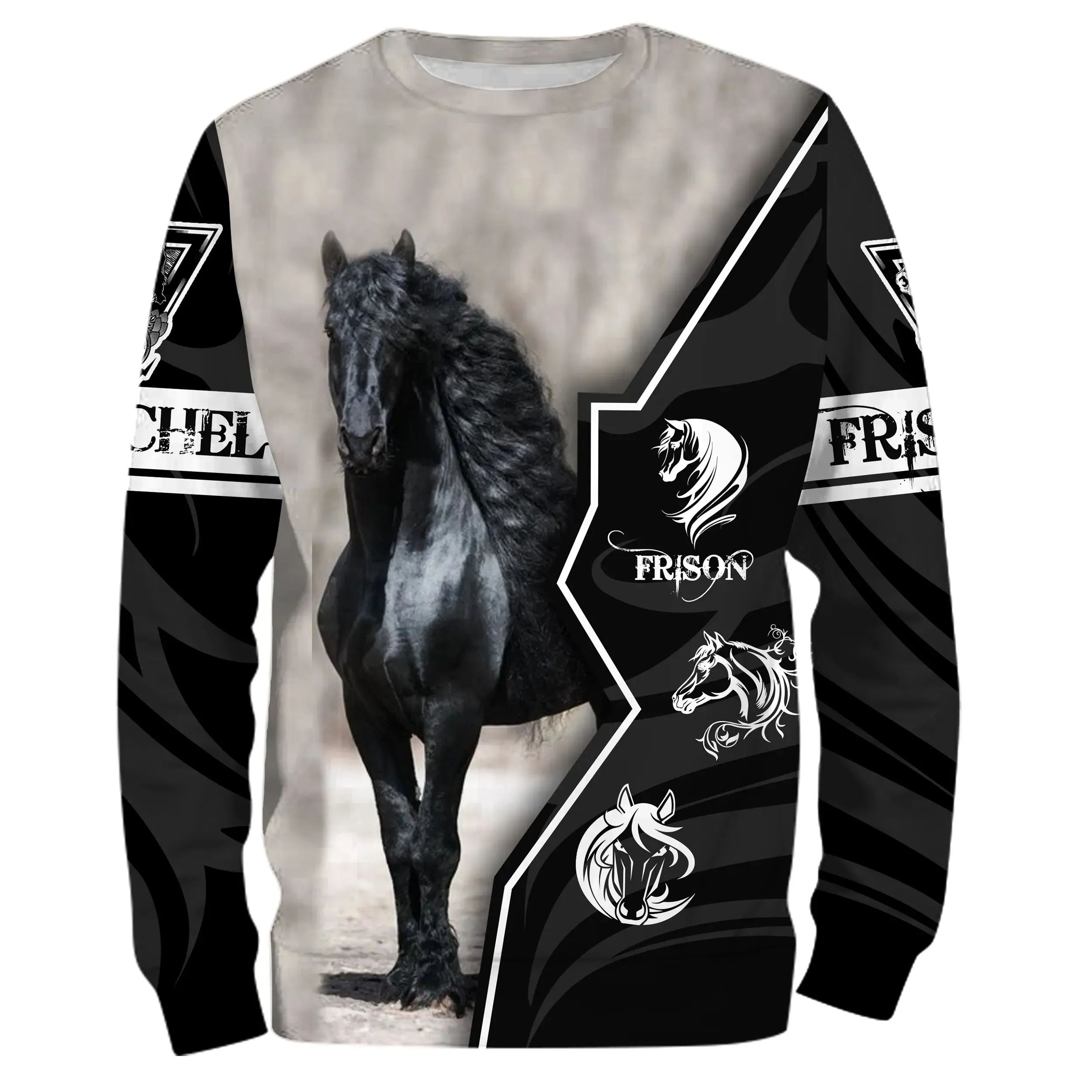 Chiptshirts T-shirt Chevaux Frison-Teeshirt Personnalisé Noir Blanc-Cadeau Amoureux des Chevaux - CTS18062213