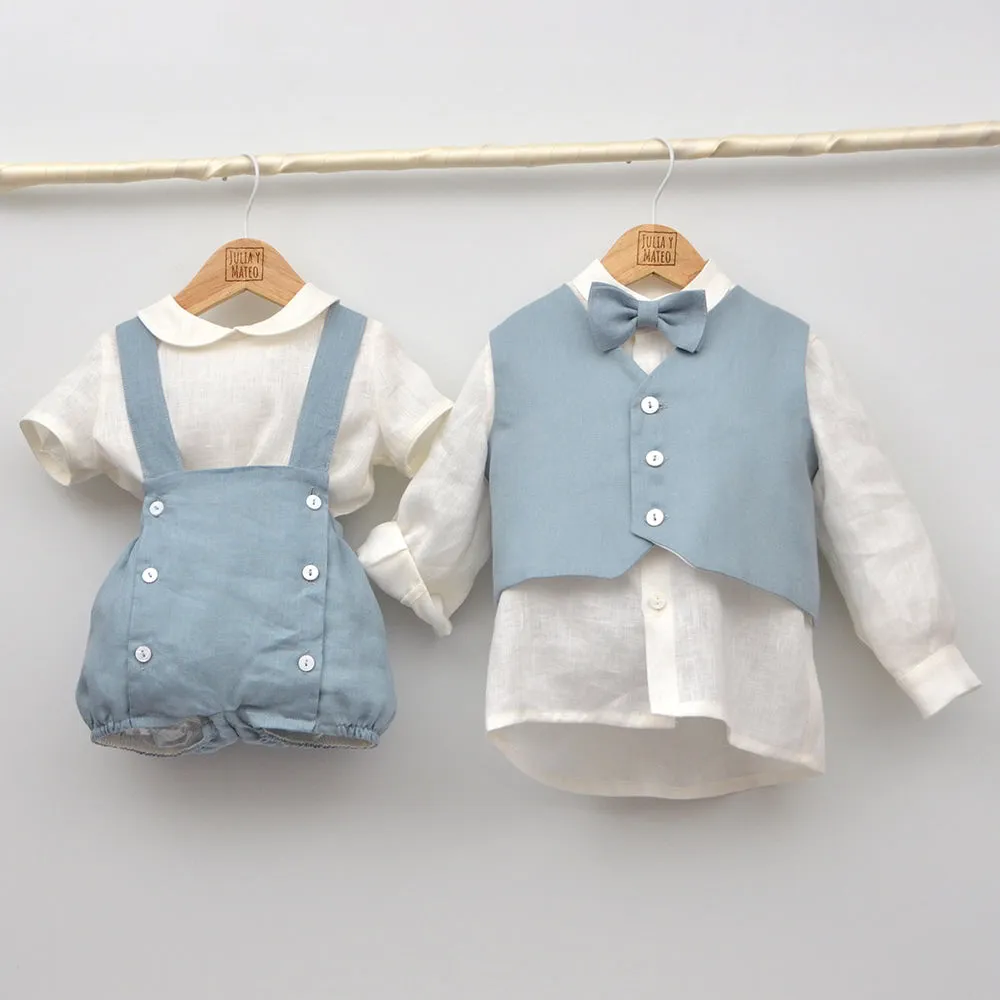 Conjunto lino Santiago con camisa, chaleco, pajarita y pantalón con fajín