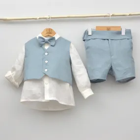 Conjunto lino Santiago con camisa, chaleco, pajarita y pantalón con fajín