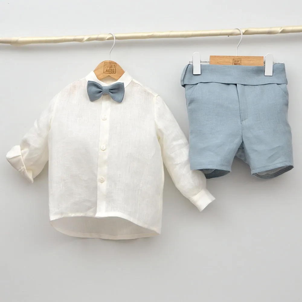 Conjunto lino Santiago con camisa, chaleco, pajarita y pantalón con fajín