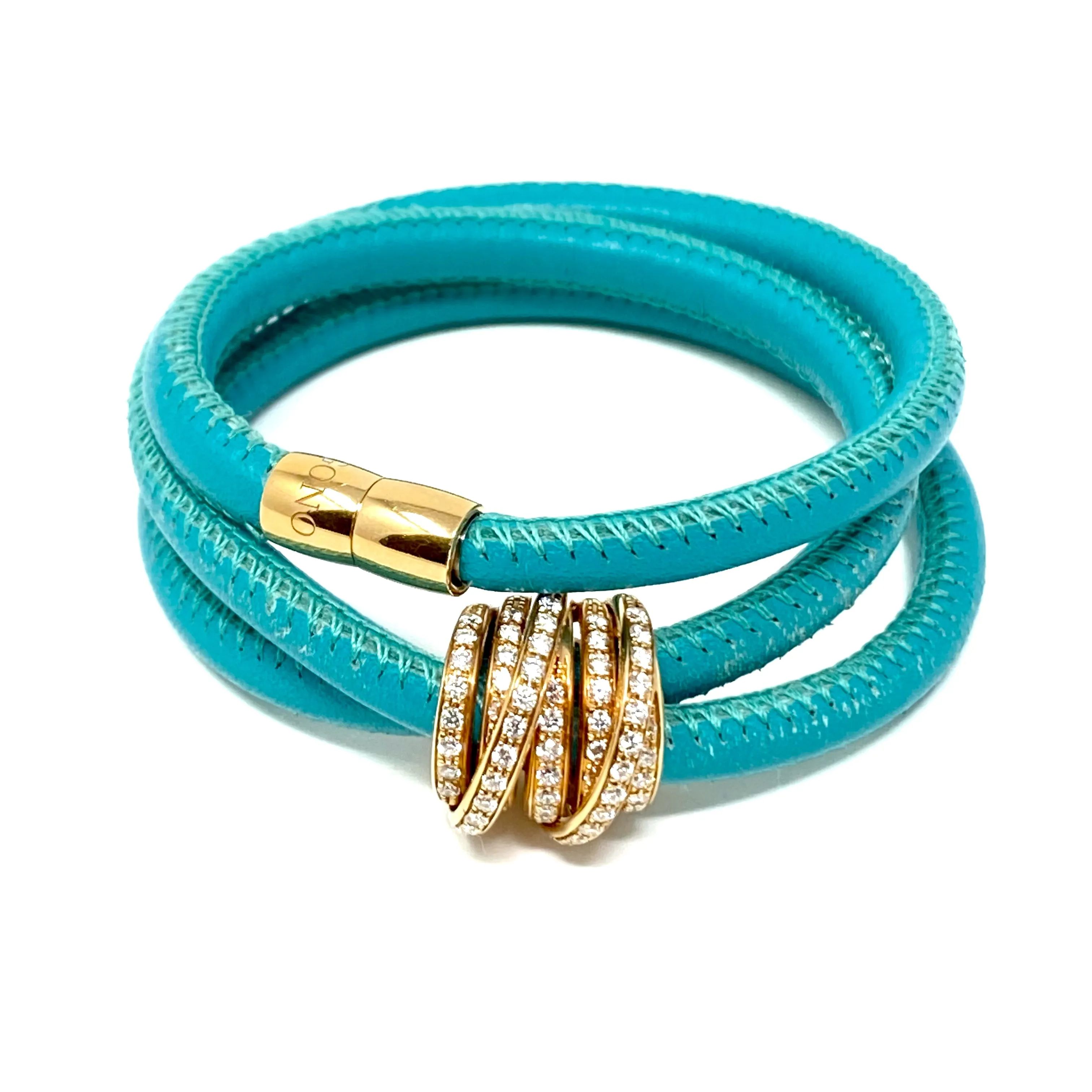 De Grisogono ALLEGRA 18K Rose Gold Diamond Turquoise Leather Wrap Bracelet