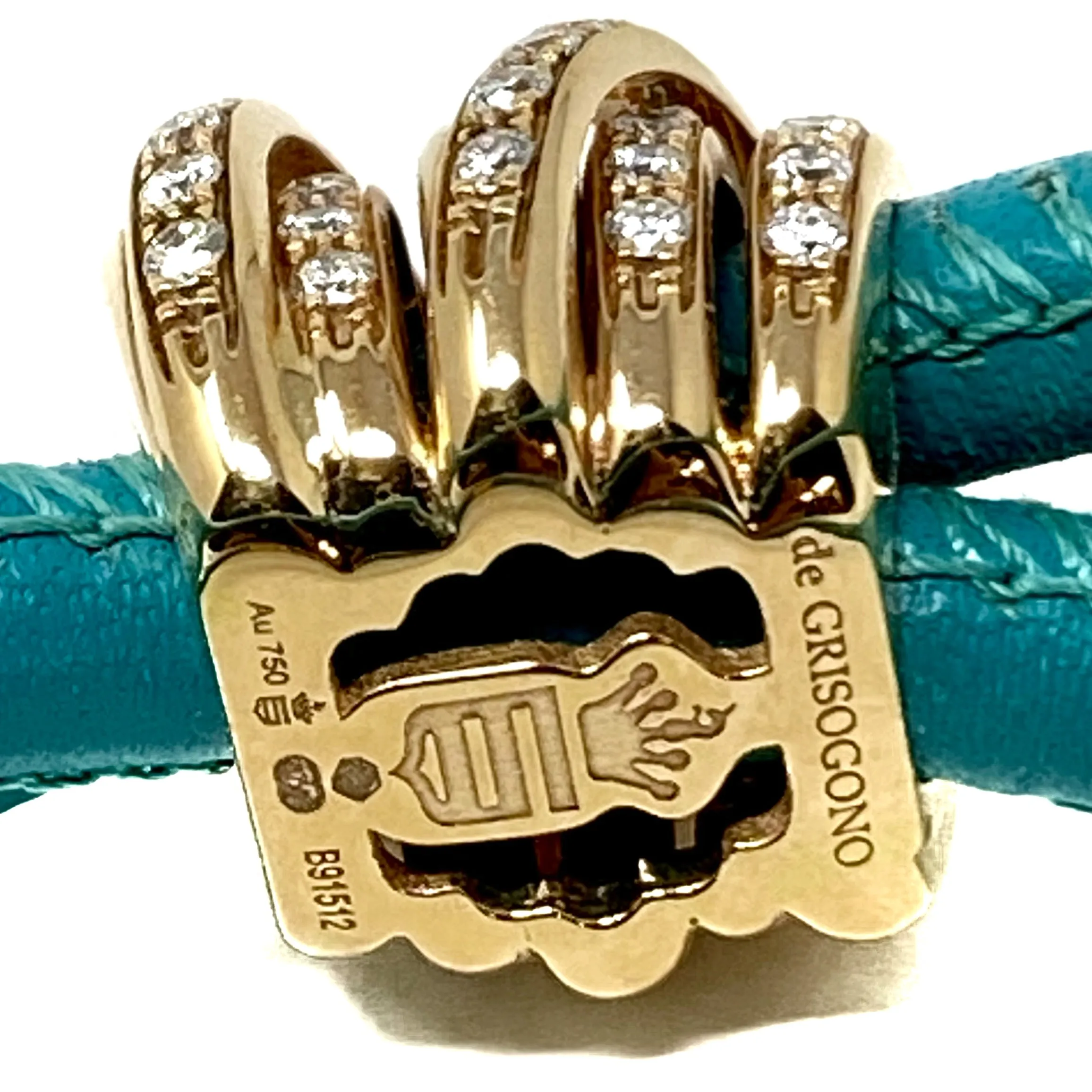 De Grisogono ALLEGRA 18K Rose Gold Diamond Turquoise Leather Wrap Bracelet