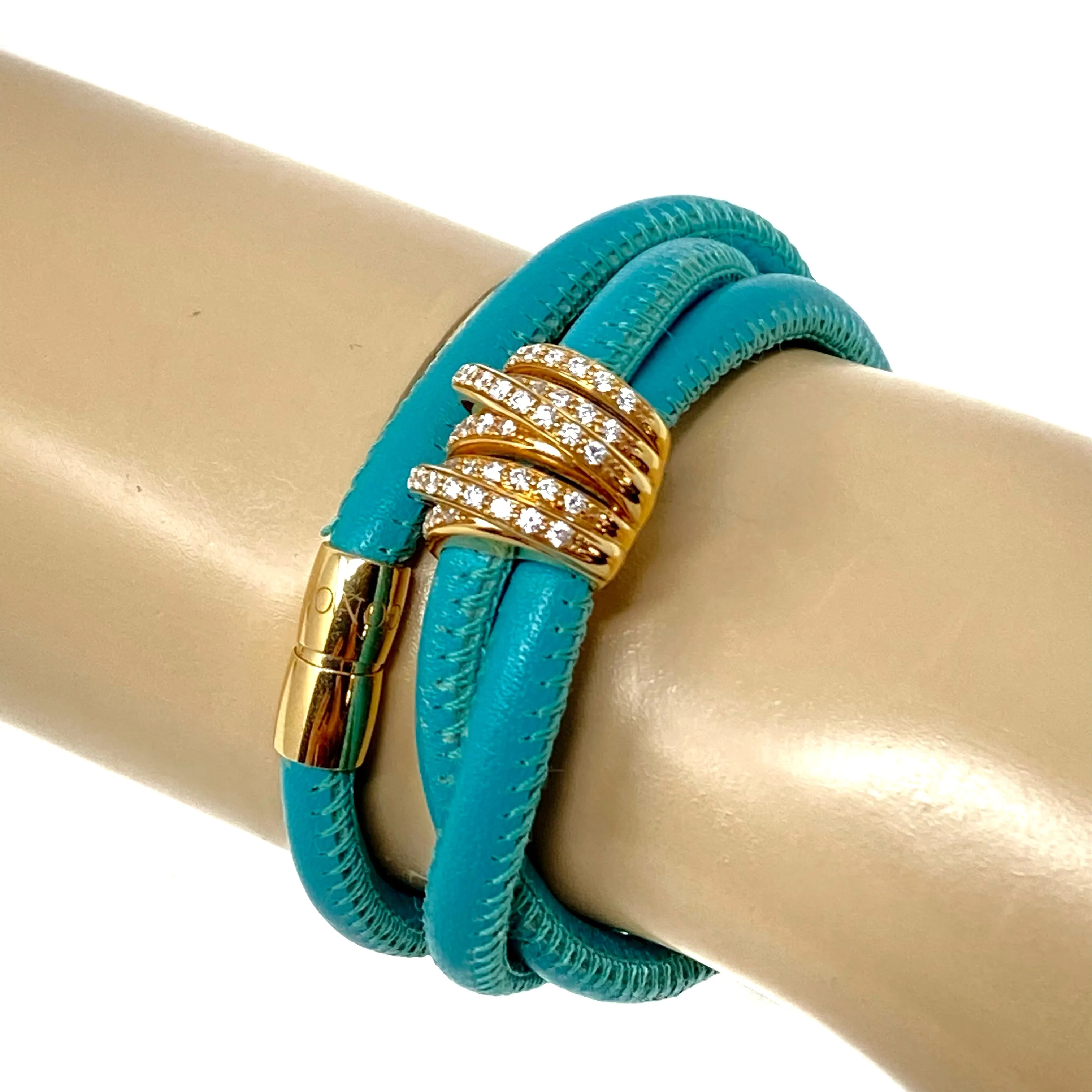 De Grisogono ALLEGRA 18K Rose Gold Diamond Turquoise Leather Wrap Bracelet