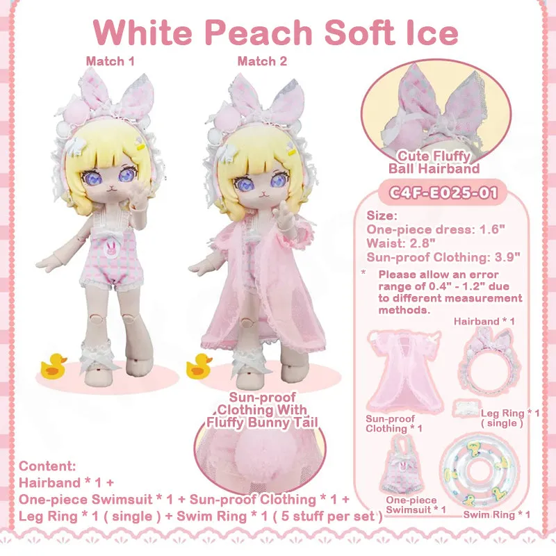 Dessert Series White Peach Soft Ice 1/12 BJD Clothing Set