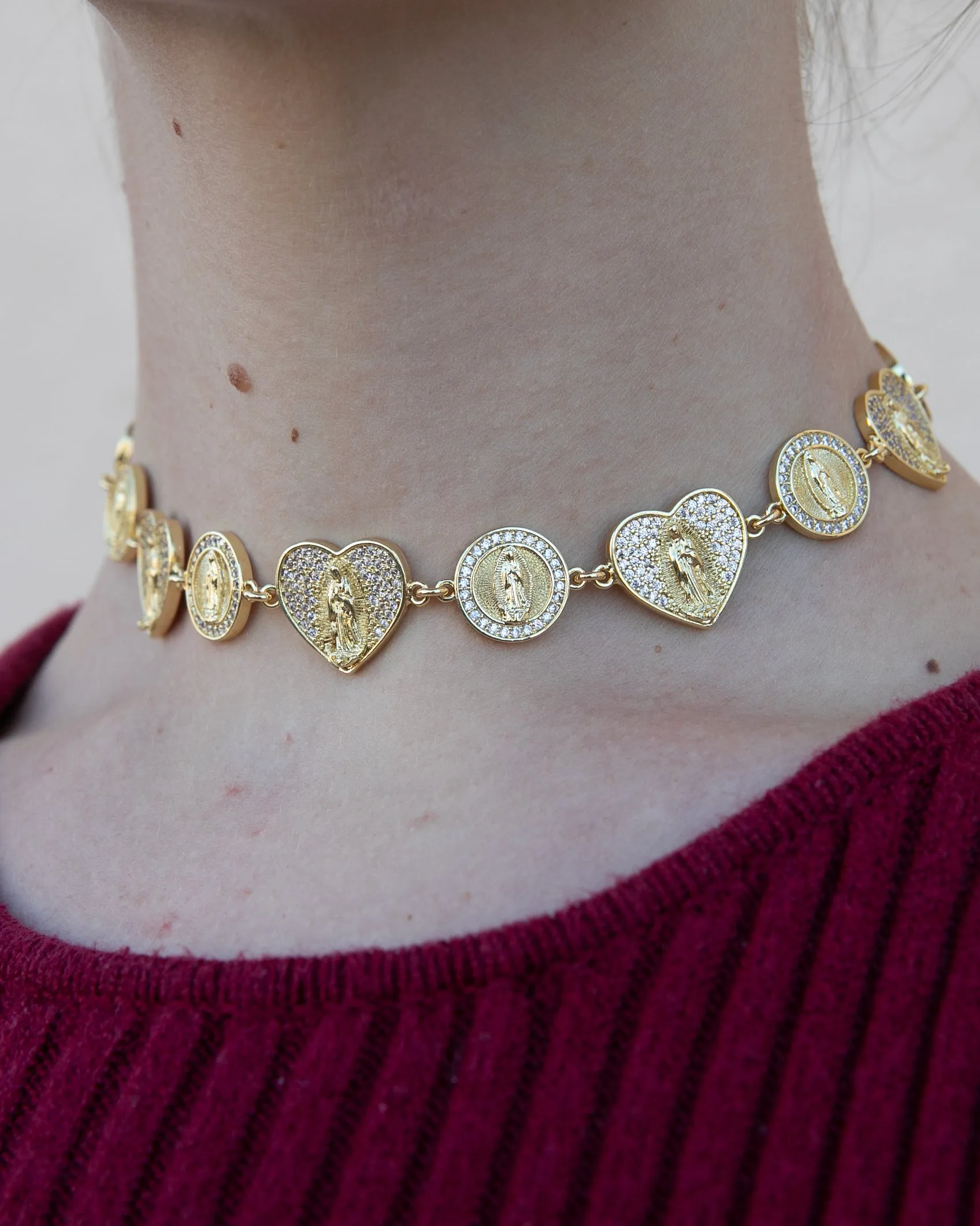 Guadalupe Heart Medallion Choker