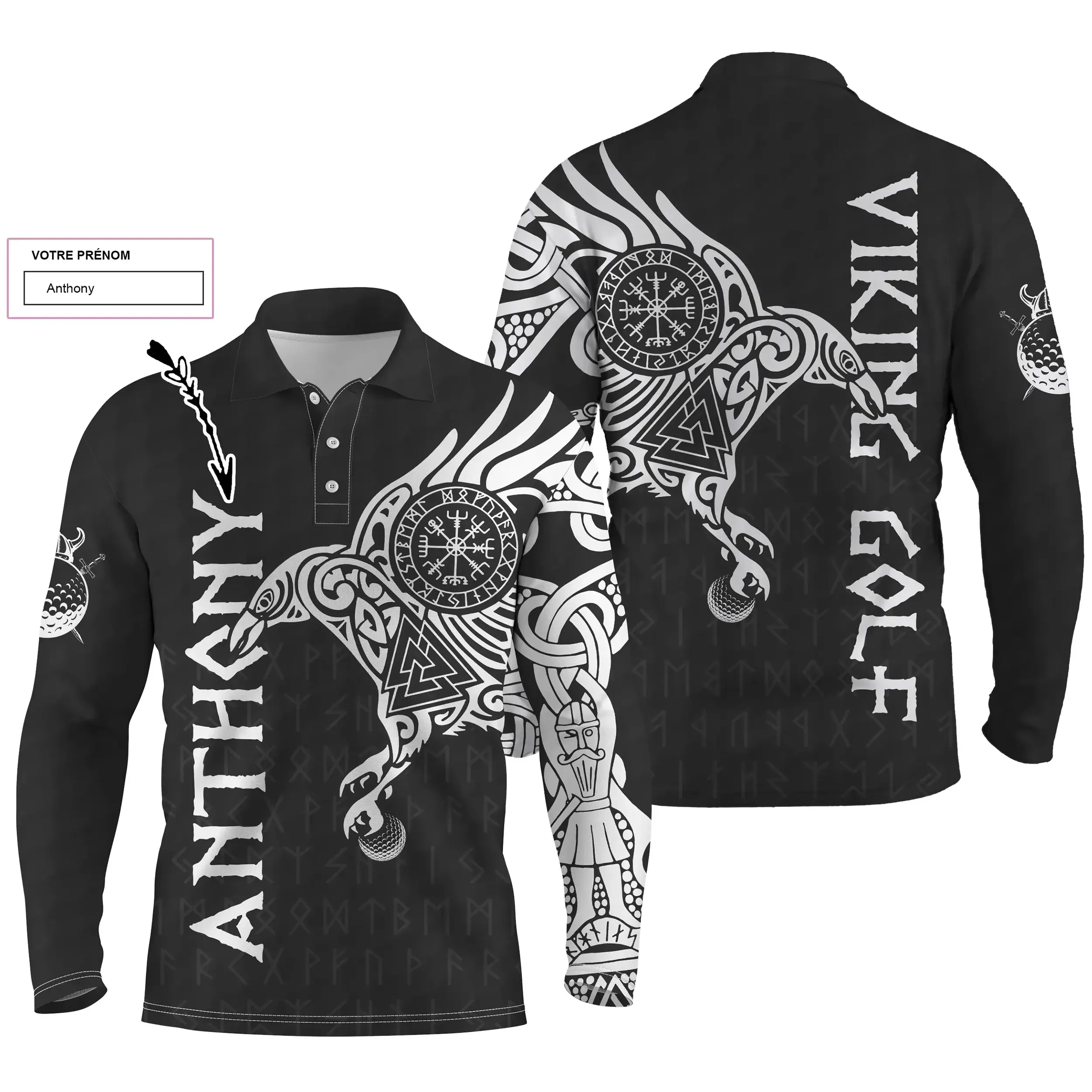 L'art du Tatouage Corbeau Viking, Polo de Golf Personnalisé Homme et Femme, Design Cool Pour Golfeur, Golfeuse, Idée Cadeau Original Golf - CTS17052223