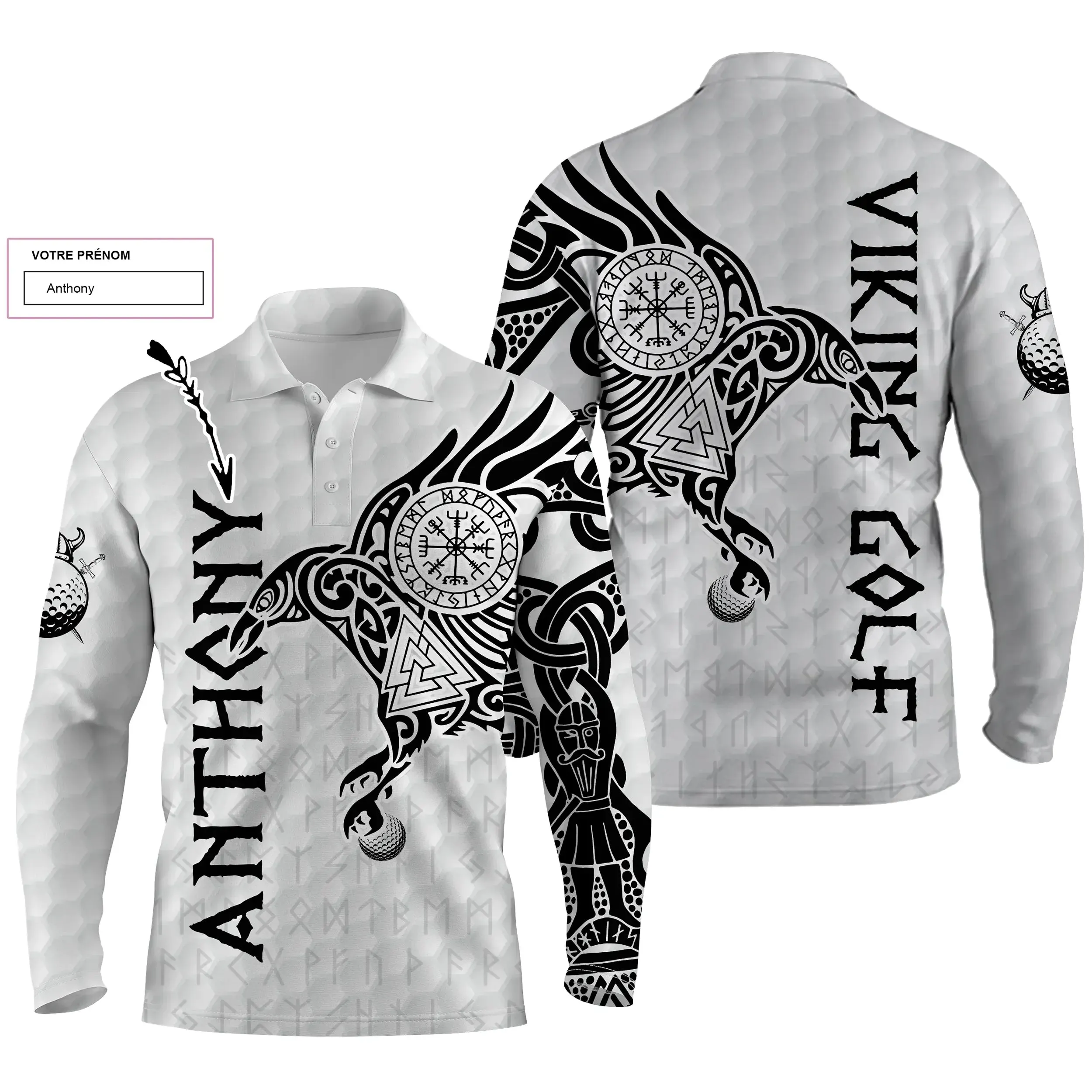 L'art du Tatouage Corbeau Viking, Polo de Golf Personnalisé Homme et Femme, Design Cool Pour Golfeur, Golfeuse, Idée Cadeau Original Golf - CTS17052223