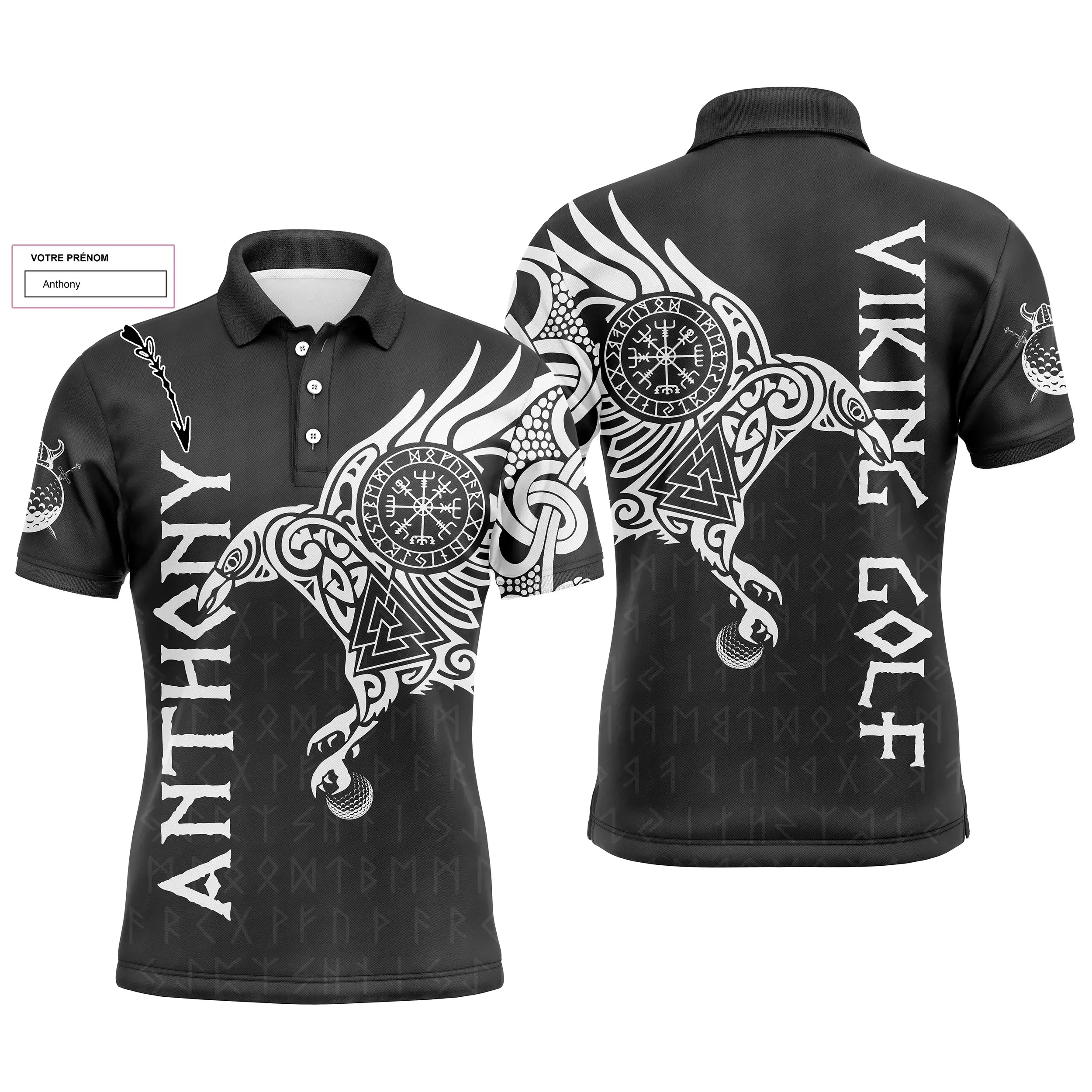 L'art du Tatouage Corbeau Viking, Polo de Golf Personnalisé Homme et Femme, Design Cool Pour Golfeur, Golfeuse, Idée Cadeau Original Golf - CTS17052223