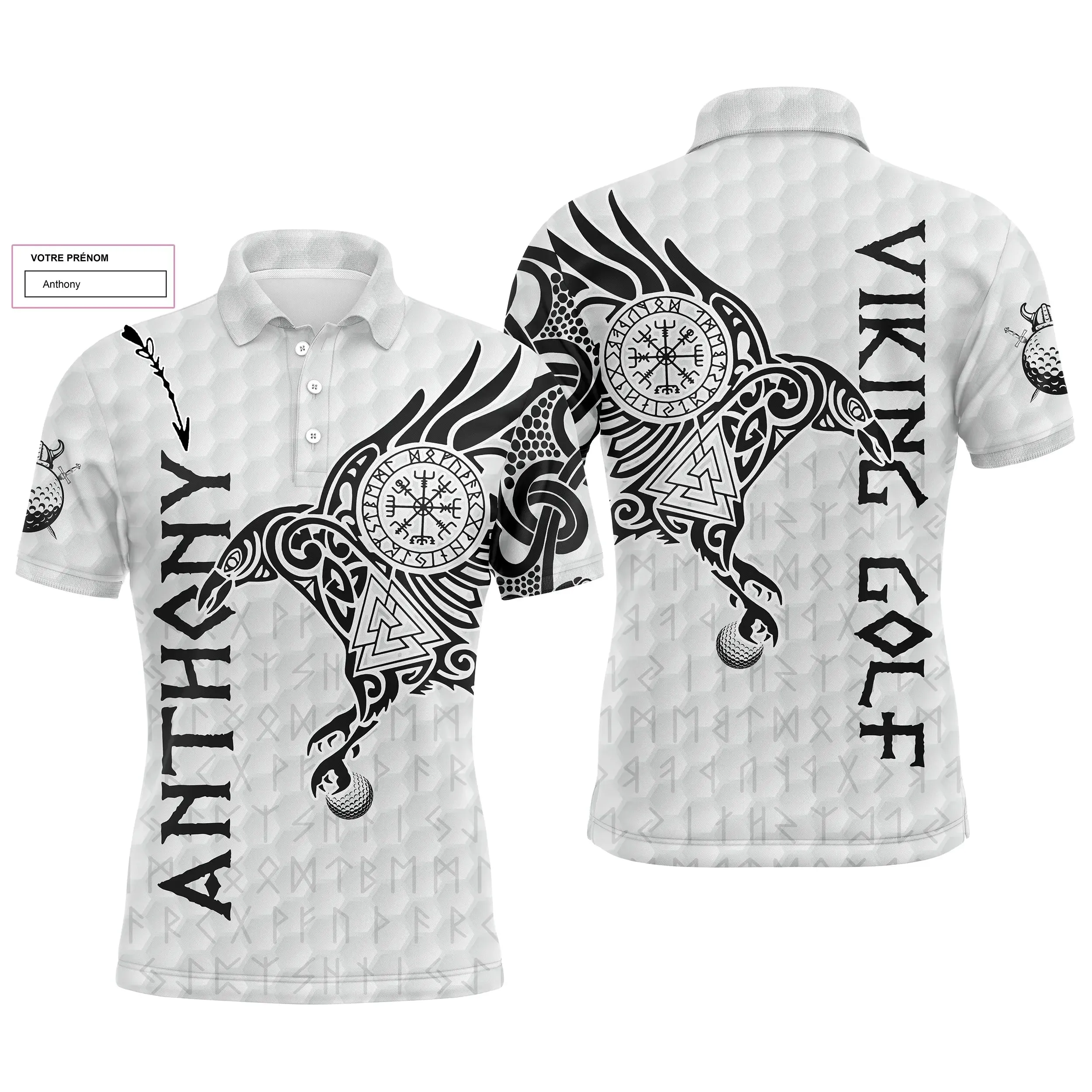 L'art du Tatouage Corbeau Viking, Polo de Golf Personnalisé Homme et Femme, Design Cool Pour Golfeur, Golfeuse, Idée Cadeau Original Golf - CTS17052223