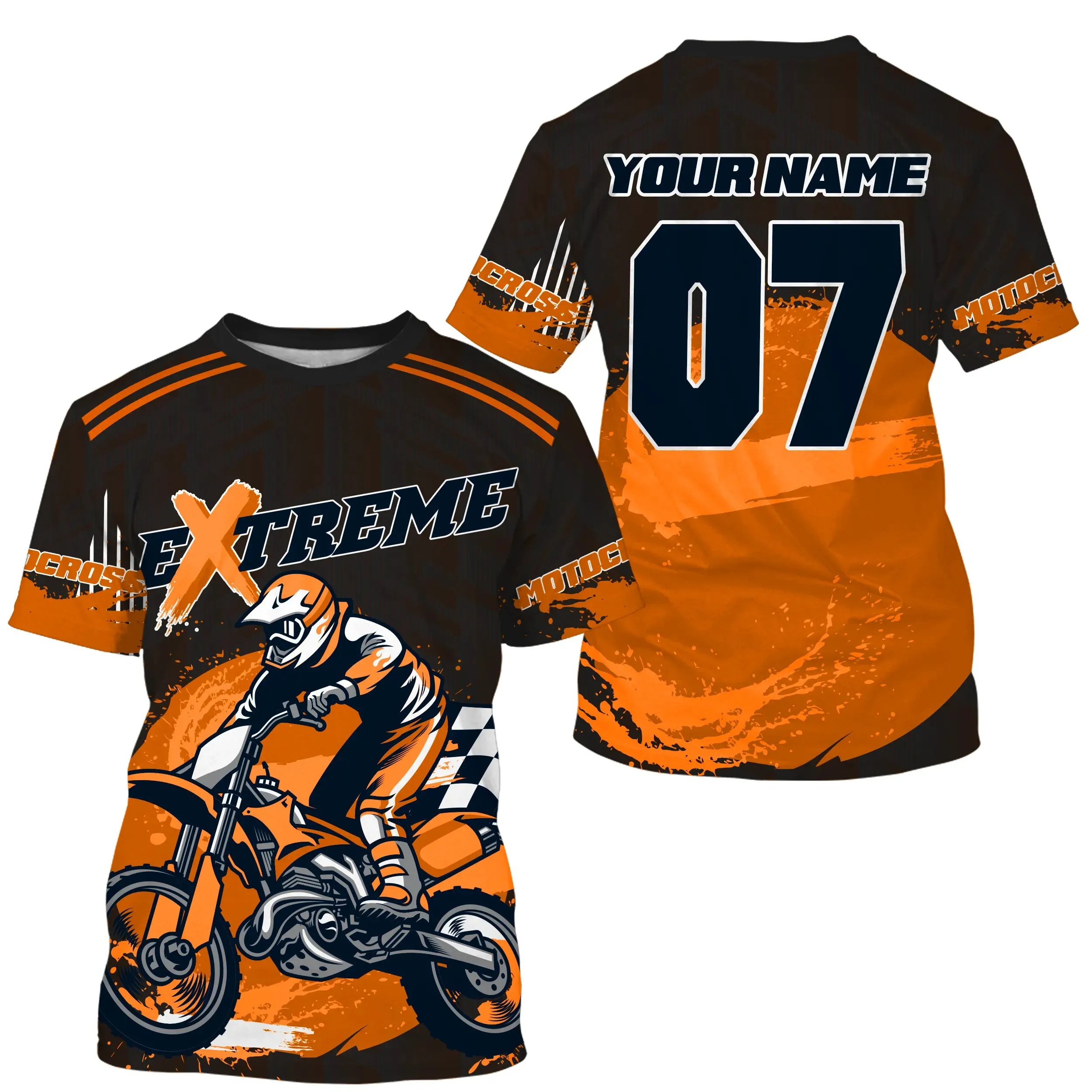 Maillot Cross Protection UV Orange, Cadeau Personnalisé Pilote Moto Cross, Courses Dirt Bike Extrême - MZ27122209