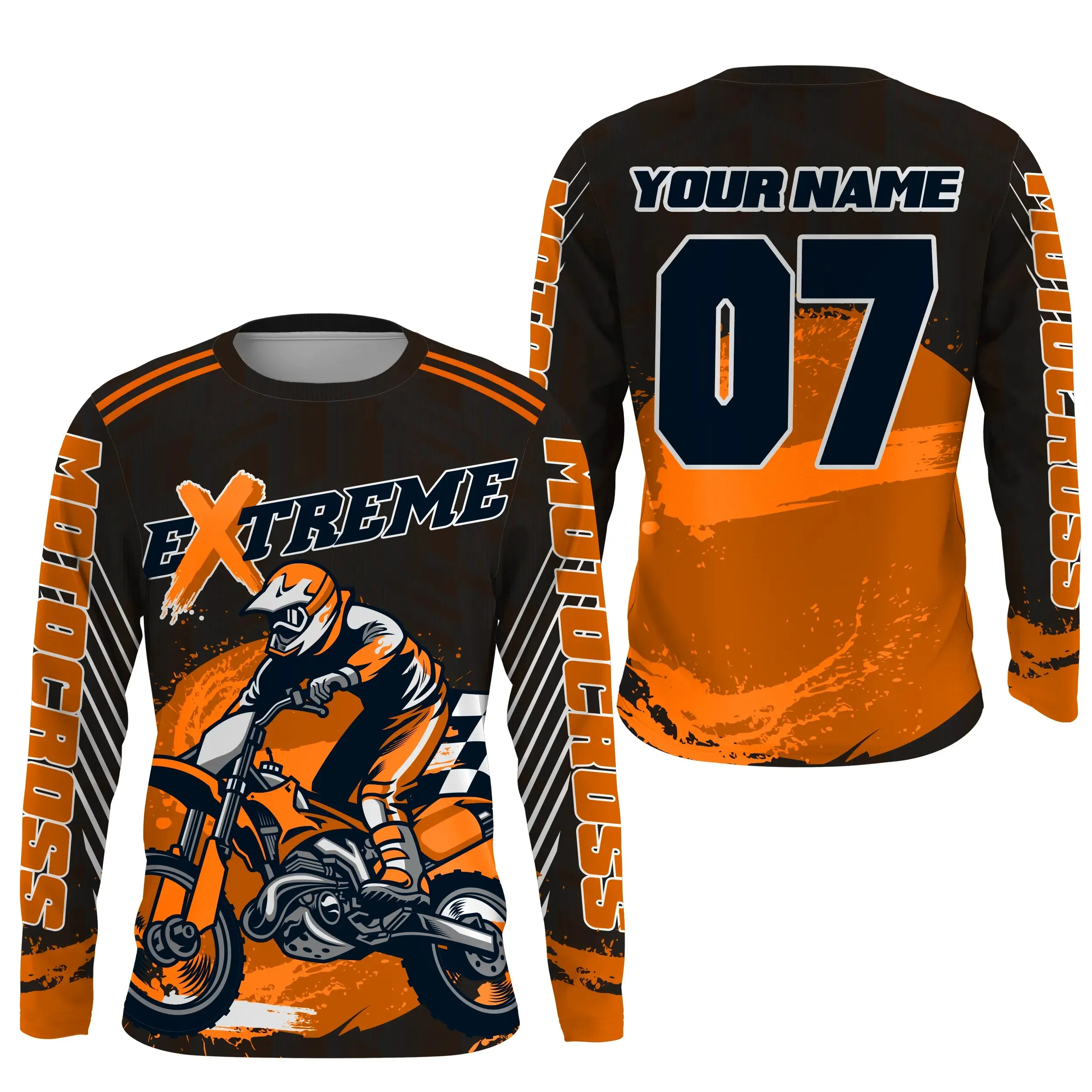 Maillot Cross Protection UV Orange, Cadeau Personnalisé Pilote Moto Cross, Courses Dirt Bike Extrême - MZ27122209