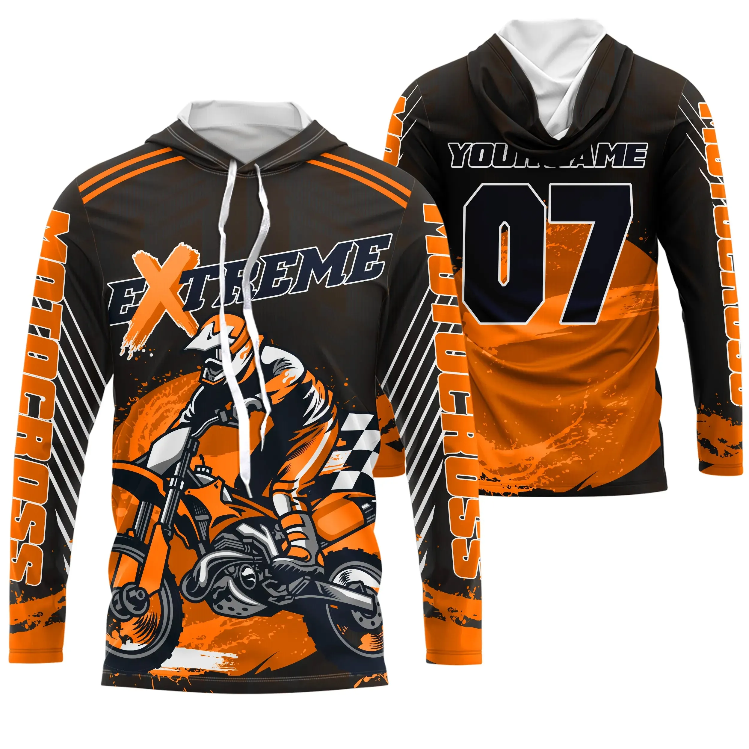 Maillot Cross Protection UV Orange, Cadeau Personnalisé Pilote Moto Cross, Courses Dirt Bike Extrême - MZ27122209