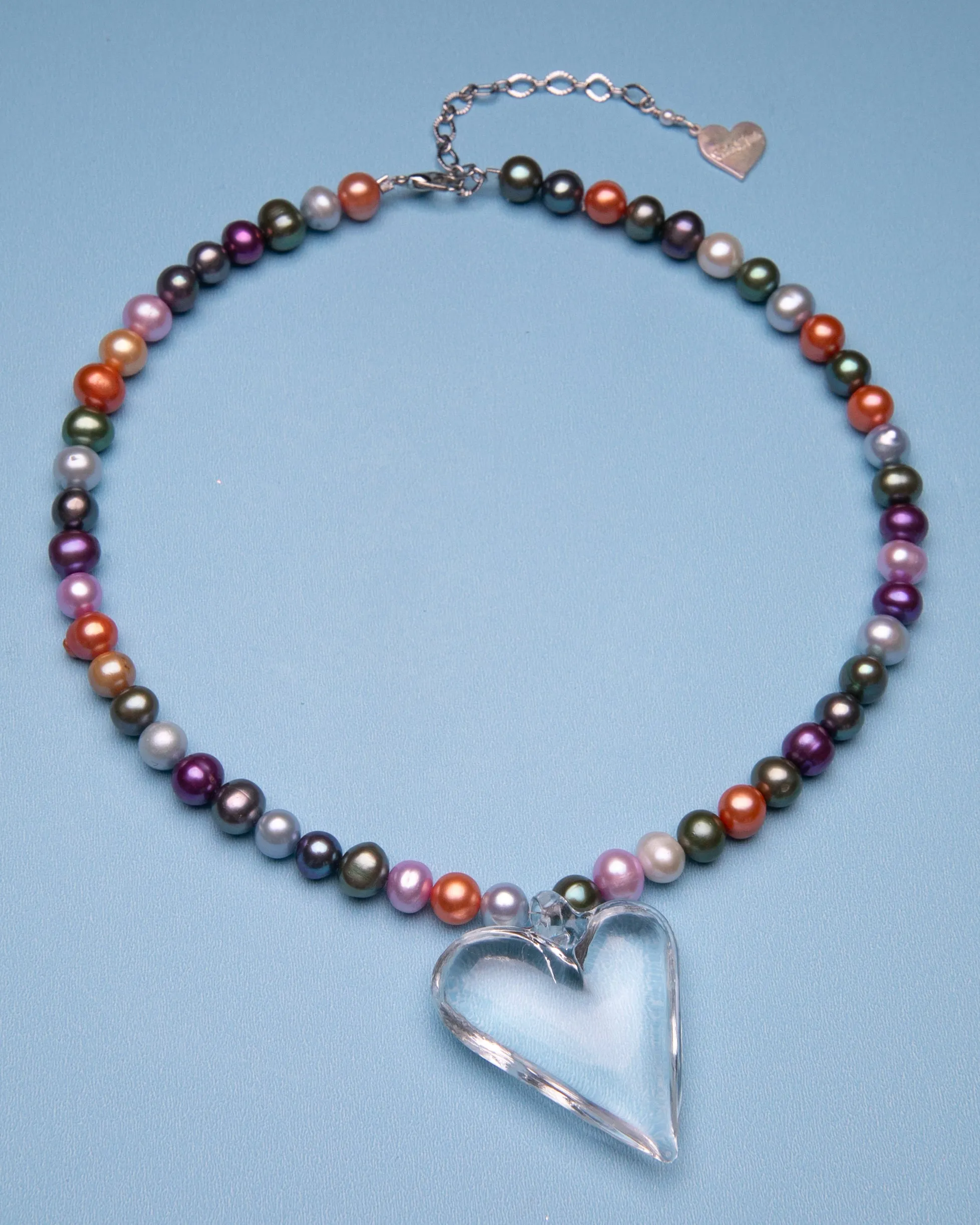 Multicolor Pearl Glass Heart Necklace