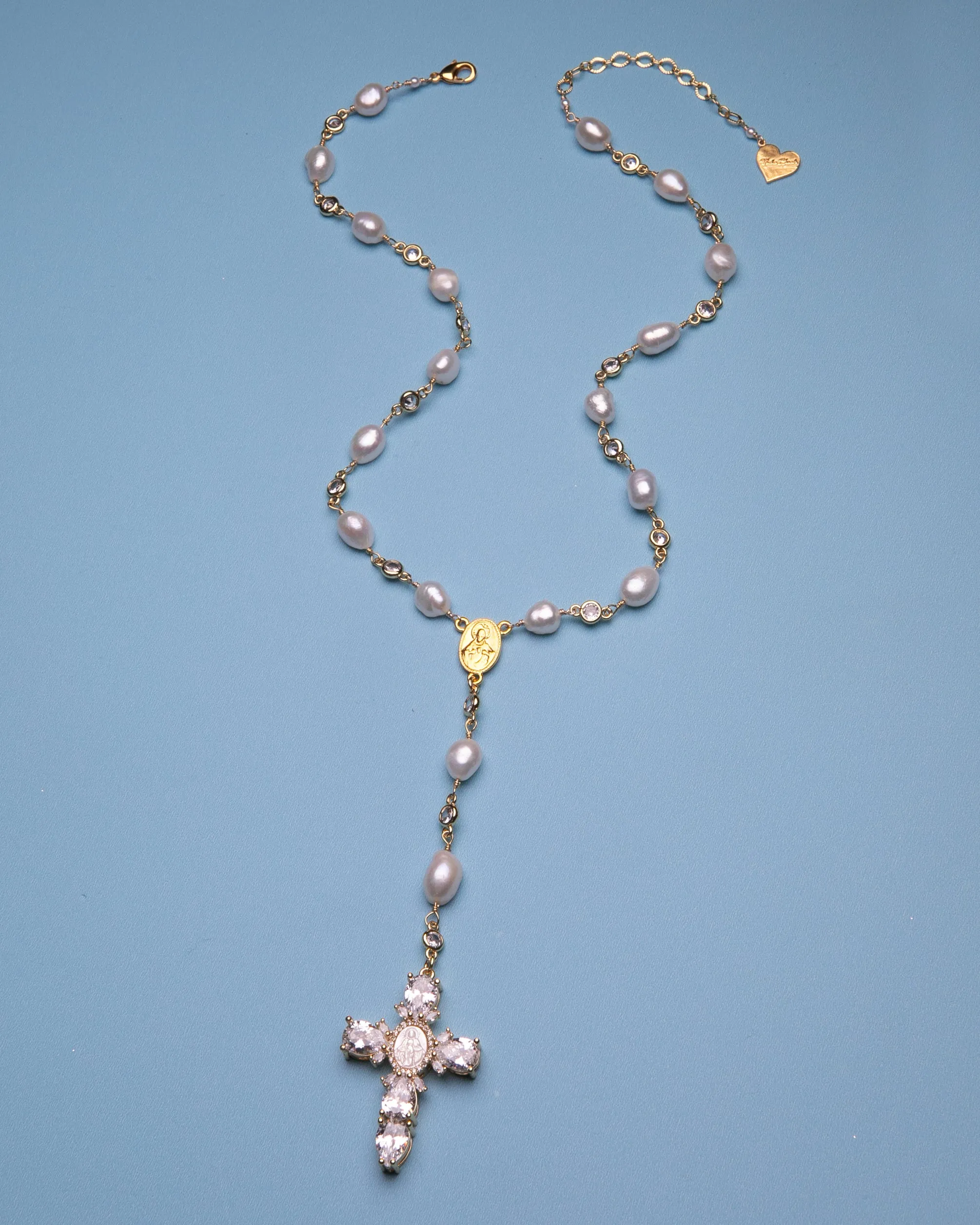 Pearl Virgin Mary Cross Rosary