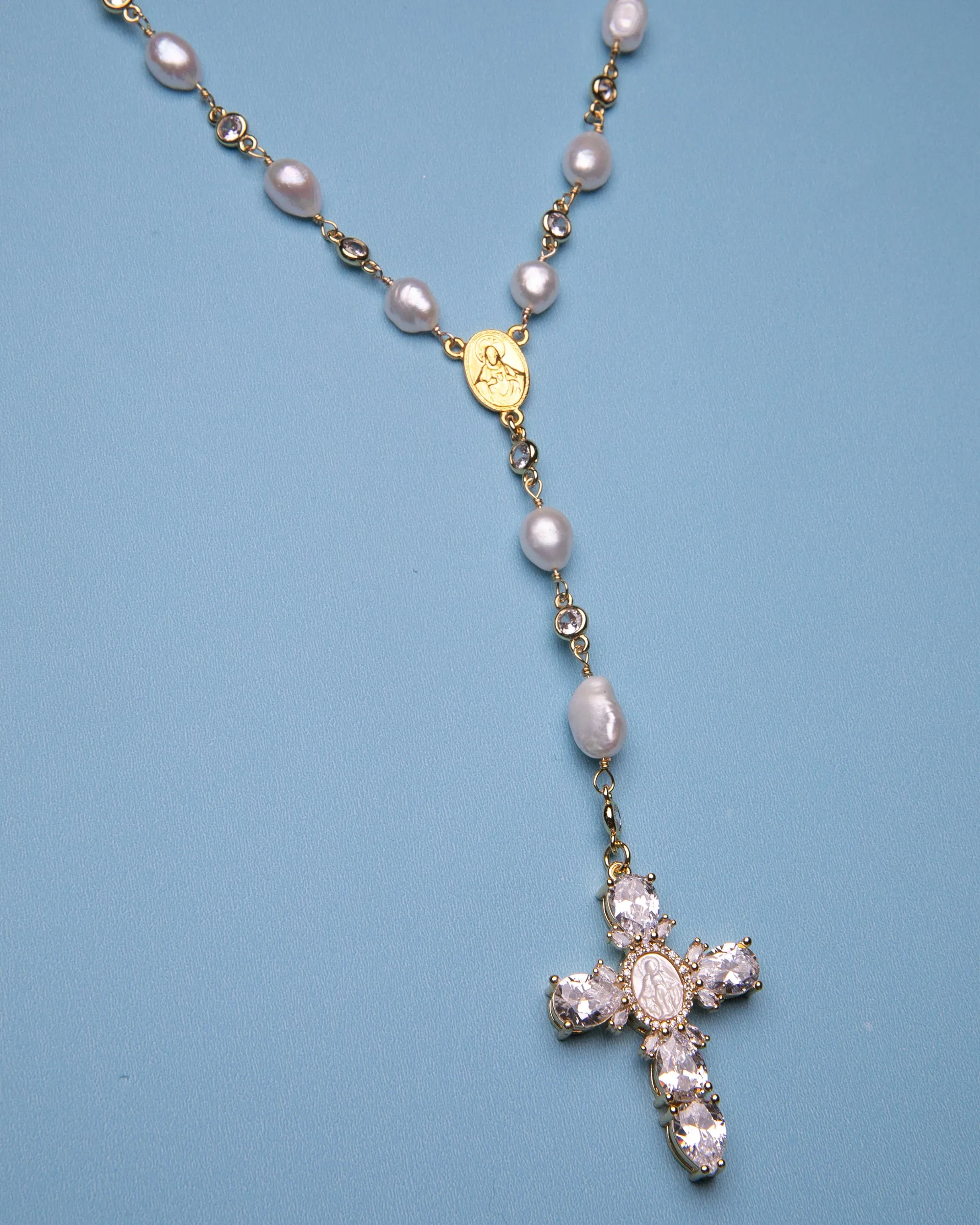 Pearl Virgin Mary Cross Rosary