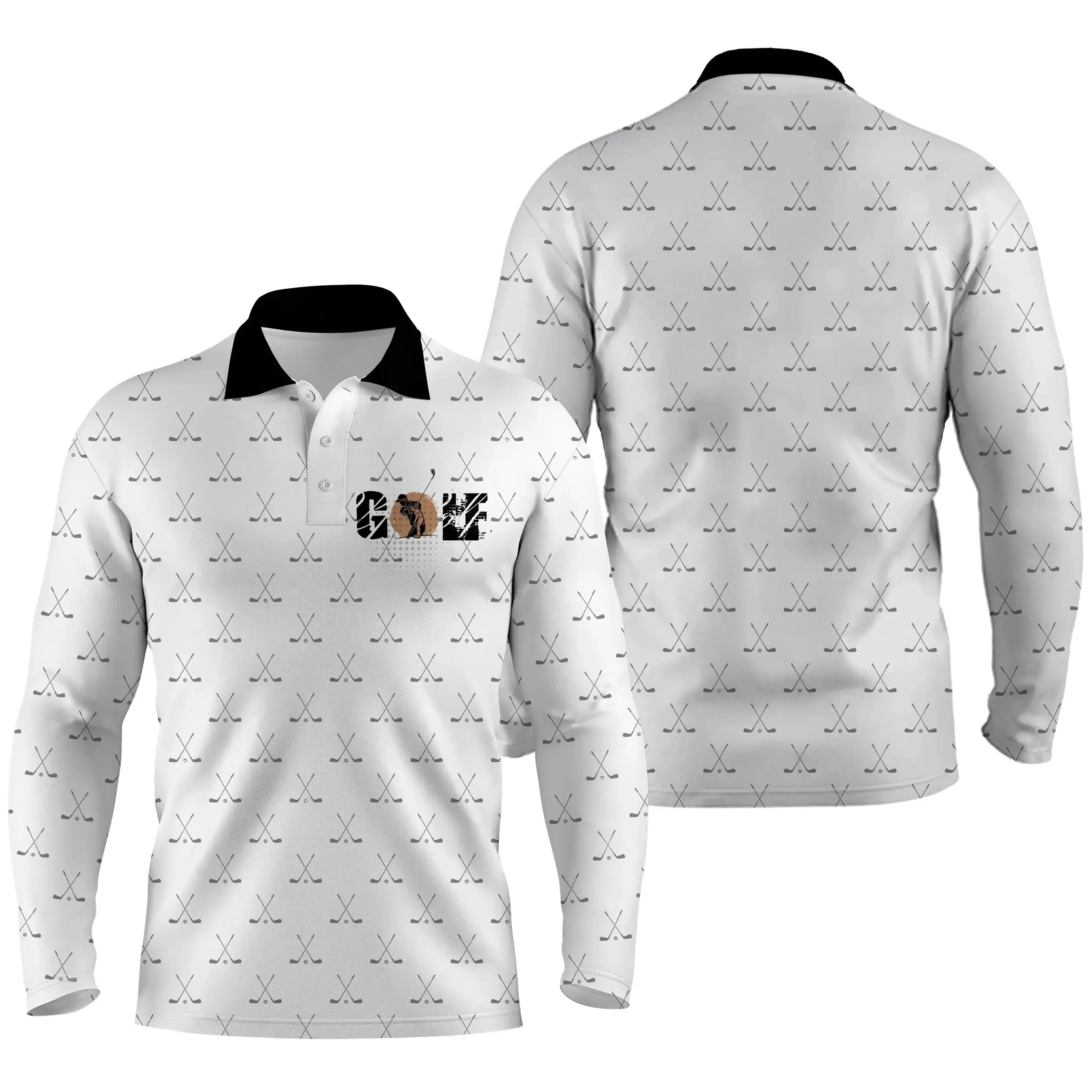 Polo de Golf Blanc et Noir, Polo de Sport, Cadeau Original pour Fans de Golf, Motif Clubs de Golf croisés, Golfeur, Golfeuse - CTS18052219