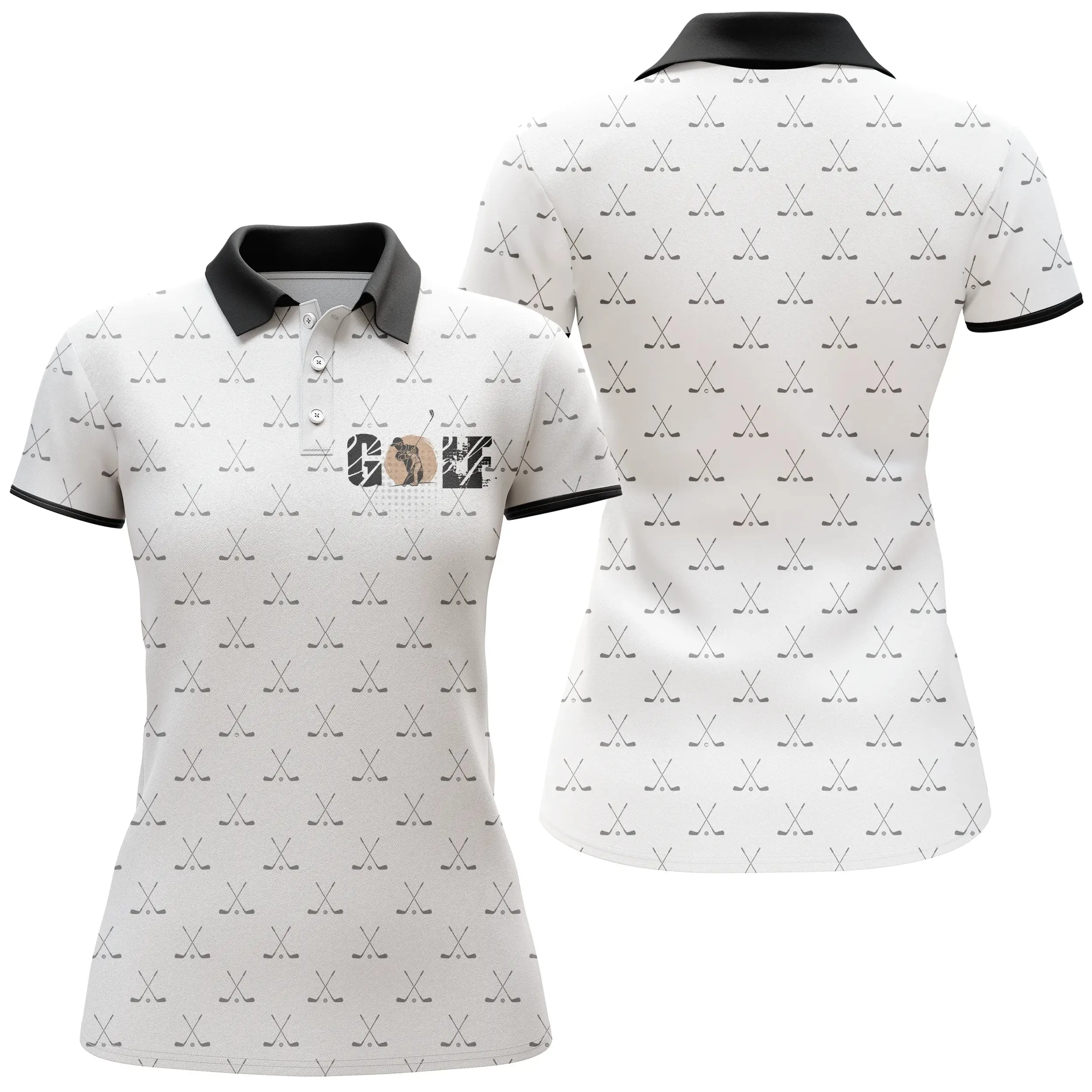 Polo de Golf Blanc et Noir, Polo de Sport, Cadeau Original pour Fans de Golf, Motif Clubs de Golf croisés, Golfeur, Golfeuse - CTS18052219