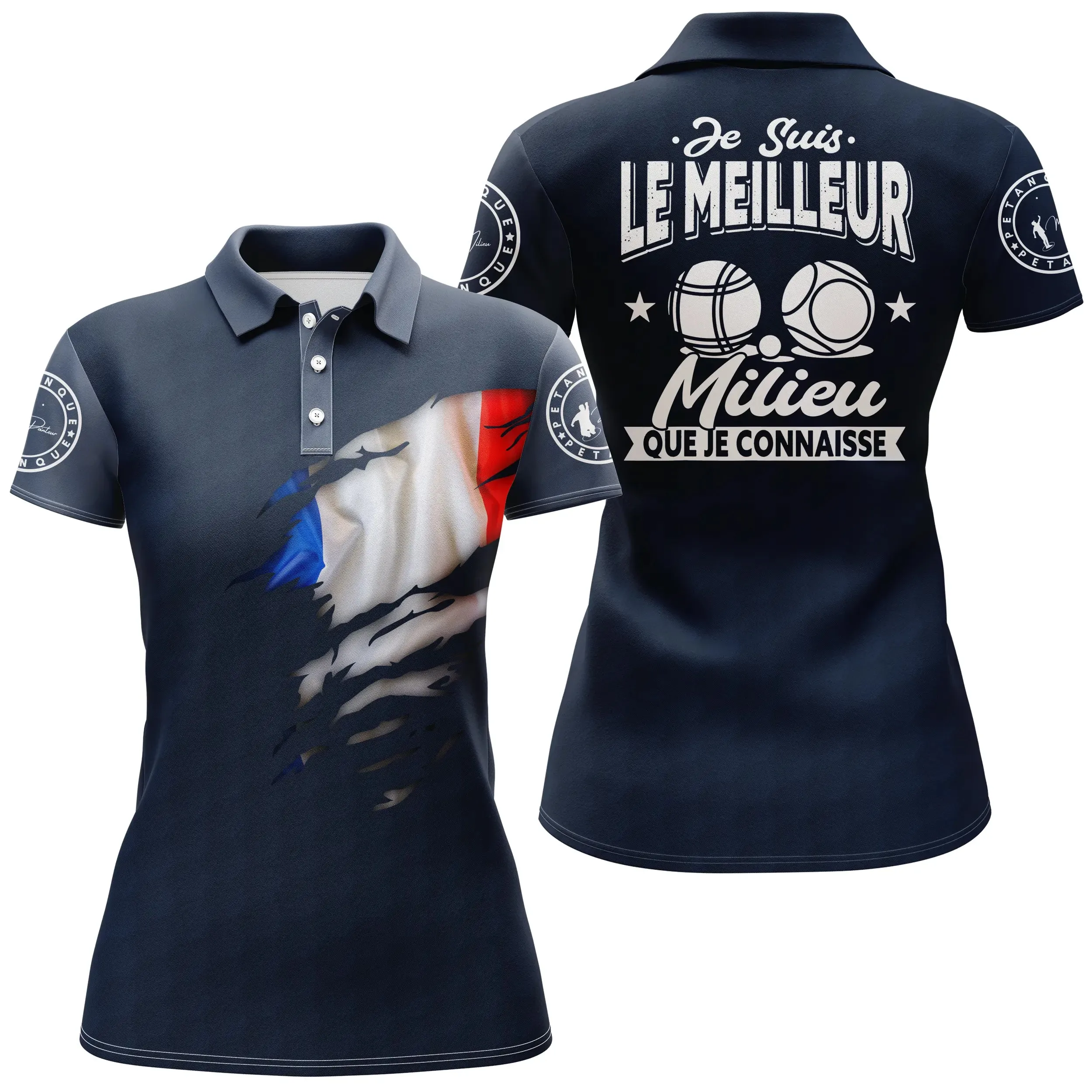 Polo Pétanque Homme Femme, Cadeau Humour Bouliste, Drapeau France, Le Meilleur Milieu - CT22122213