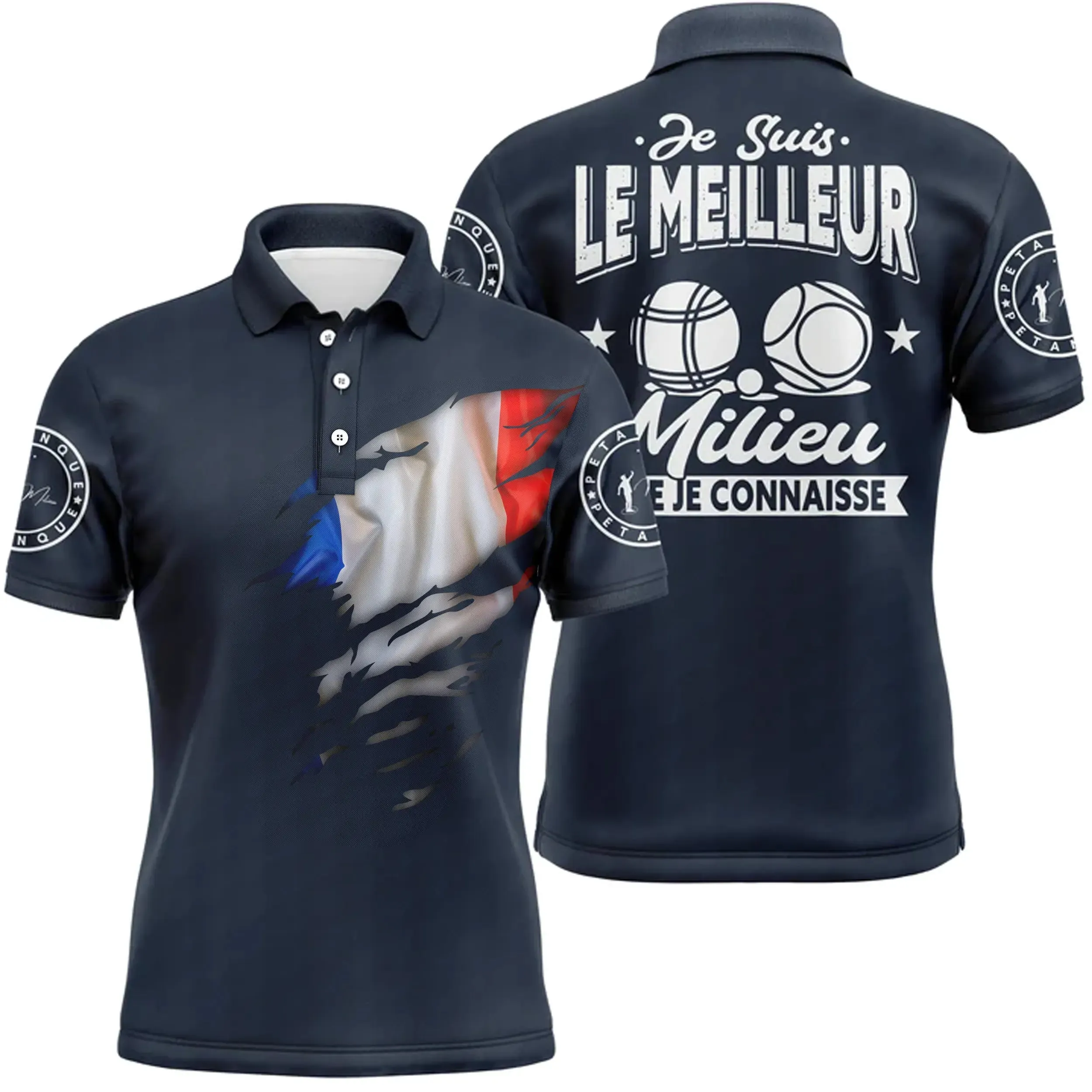 Polo Pétanque Homme Femme, Cadeau Humour Bouliste, Drapeau France, Le Meilleur Milieu - CT22122213