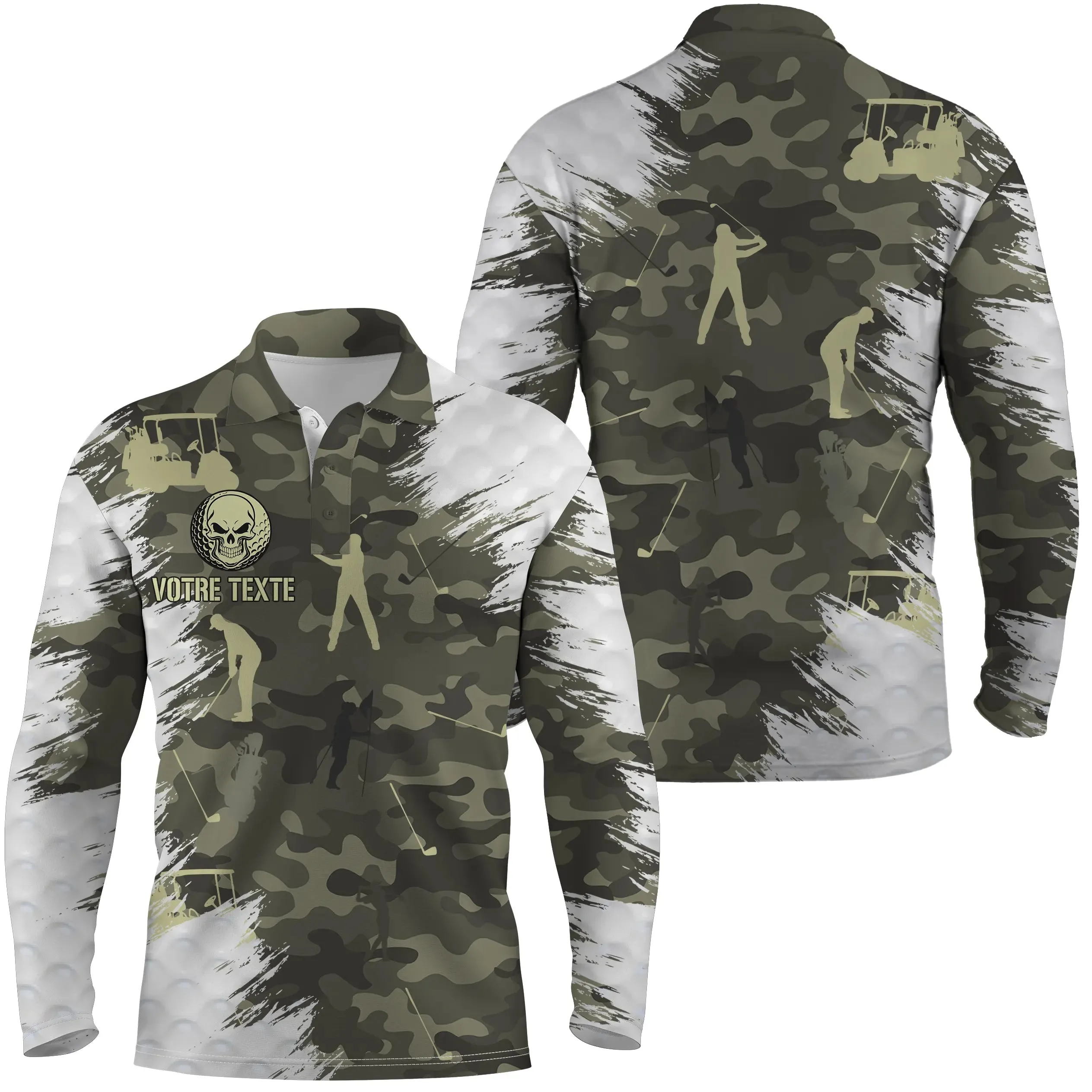 Polo Shirt Pour Homme et Femme, Cadeau Golfeur Personnalisé avec Texte-Logo, Polo à Séchage Rapide, Impression Camouflage, Golfeur, Voiture de Golf - CTS10052210