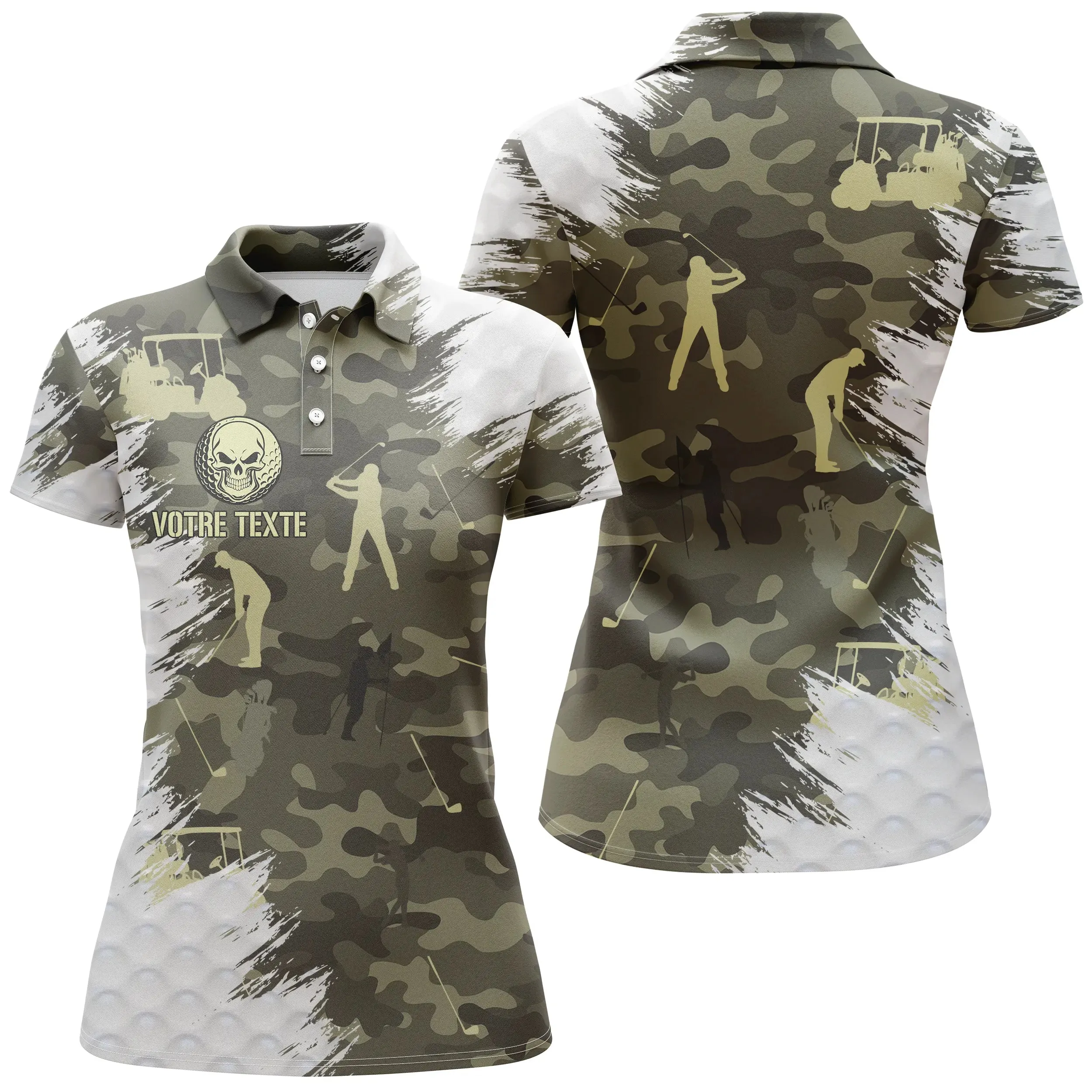 Polo Shirt Pour Homme et Femme, Cadeau Golfeur Personnalisé avec Texte-Logo, Polo à Séchage Rapide, Impression Camouflage, Golfeur, Voiture de Golf - CTS10052210