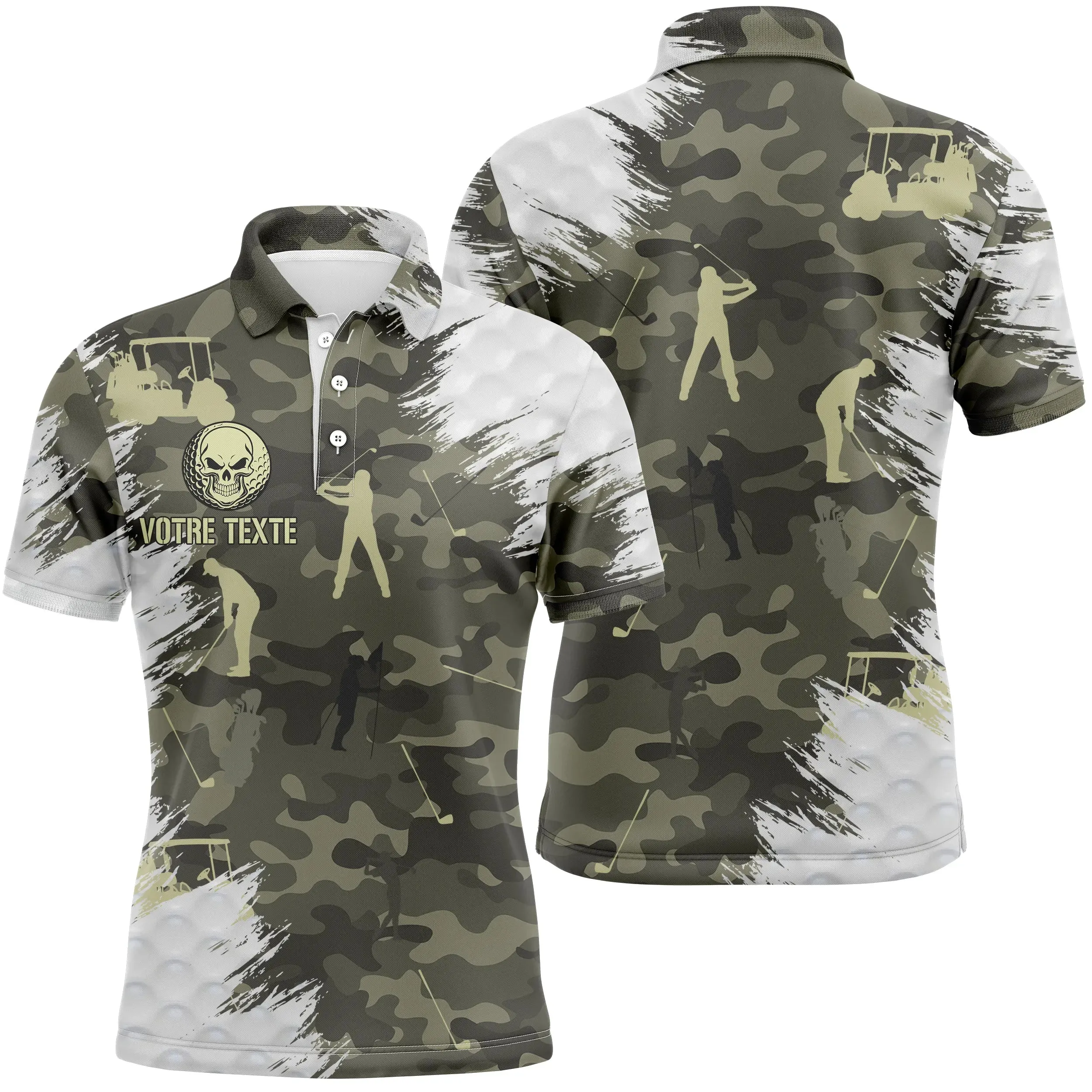 Polo Shirt Pour Homme et Femme, Cadeau Golfeur Personnalisé avec Texte-Logo, Polo à Séchage Rapide, Impression Camouflage, Golfeur, Voiture de Golf - CTS10052210