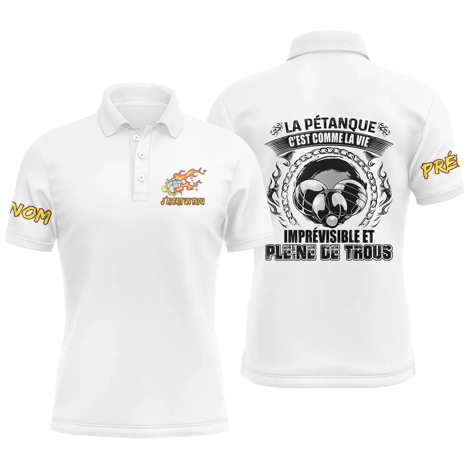 Polo T-Shirt Pétanque, Cadeau Humour Personnalisé Bouliste, La Pétanque C'est Comme La Vie, Imprévisible Et Pleine De Trous - CT15022423