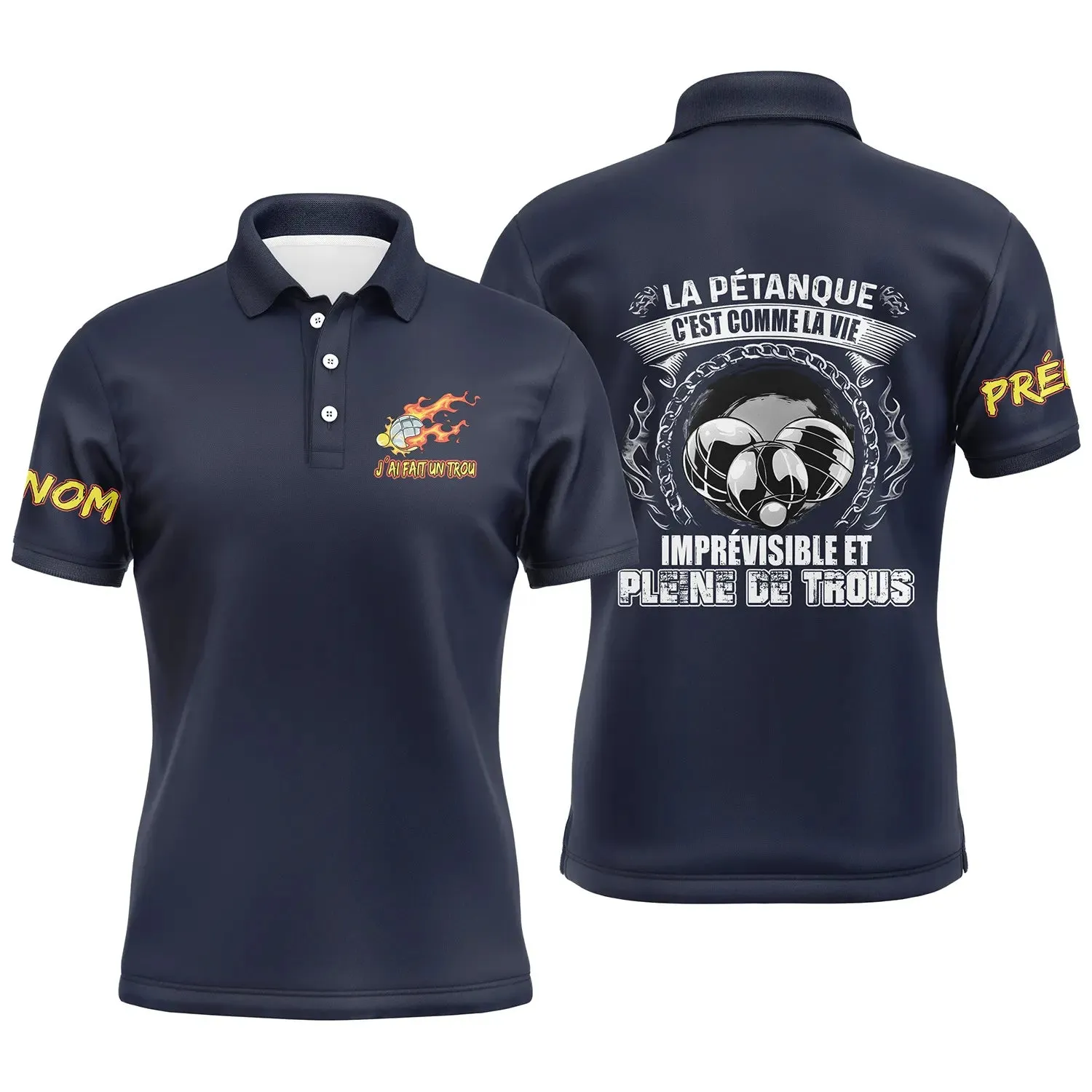 Polo T-Shirt Pétanque, Cadeau Humour Personnalisé Bouliste, La Pétanque C'est Comme La Vie, Imprévisible Et Pleine De Trous - CT15022423