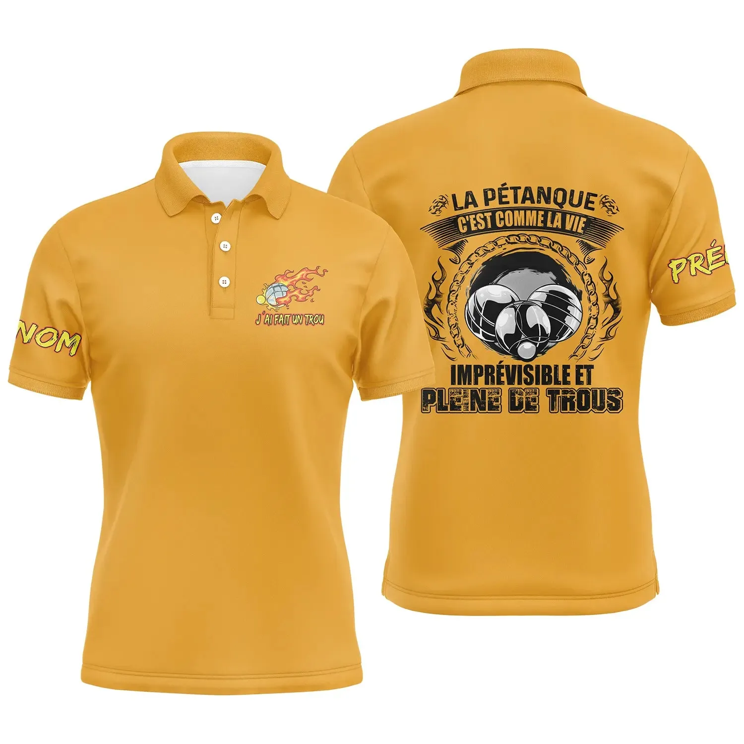 Polo T-Shirt Pétanque, Cadeau Humour Personnalisé Bouliste, La Pétanque C'est Comme La Vie, Imprévisible Et Pleine De Trous - CT15022423