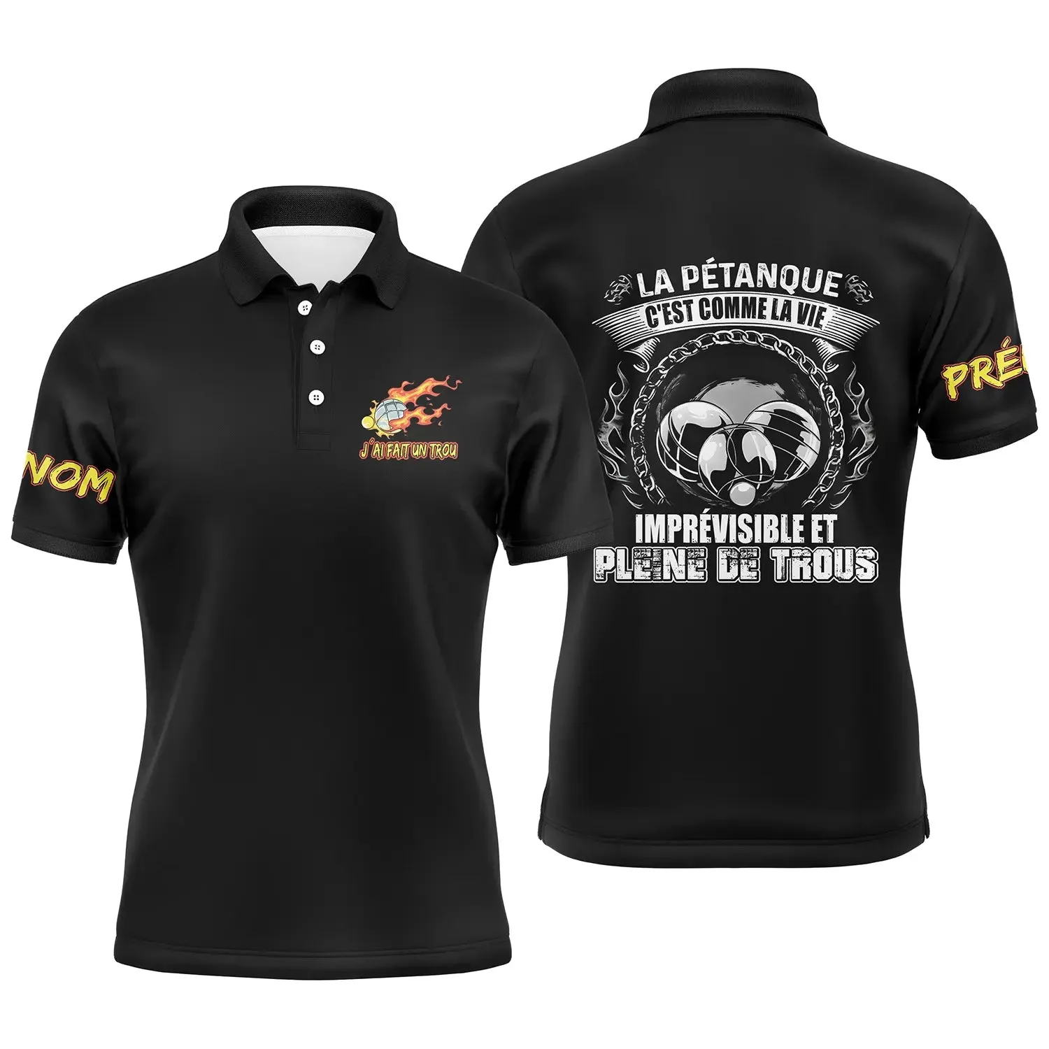 Polo T-Shirt Pétanque, Cadeau Humour Personnalisé Bouliste, La Pétanque C'est Comme La Vie, Imprévisible Et Pleine De Trous - CT15022423