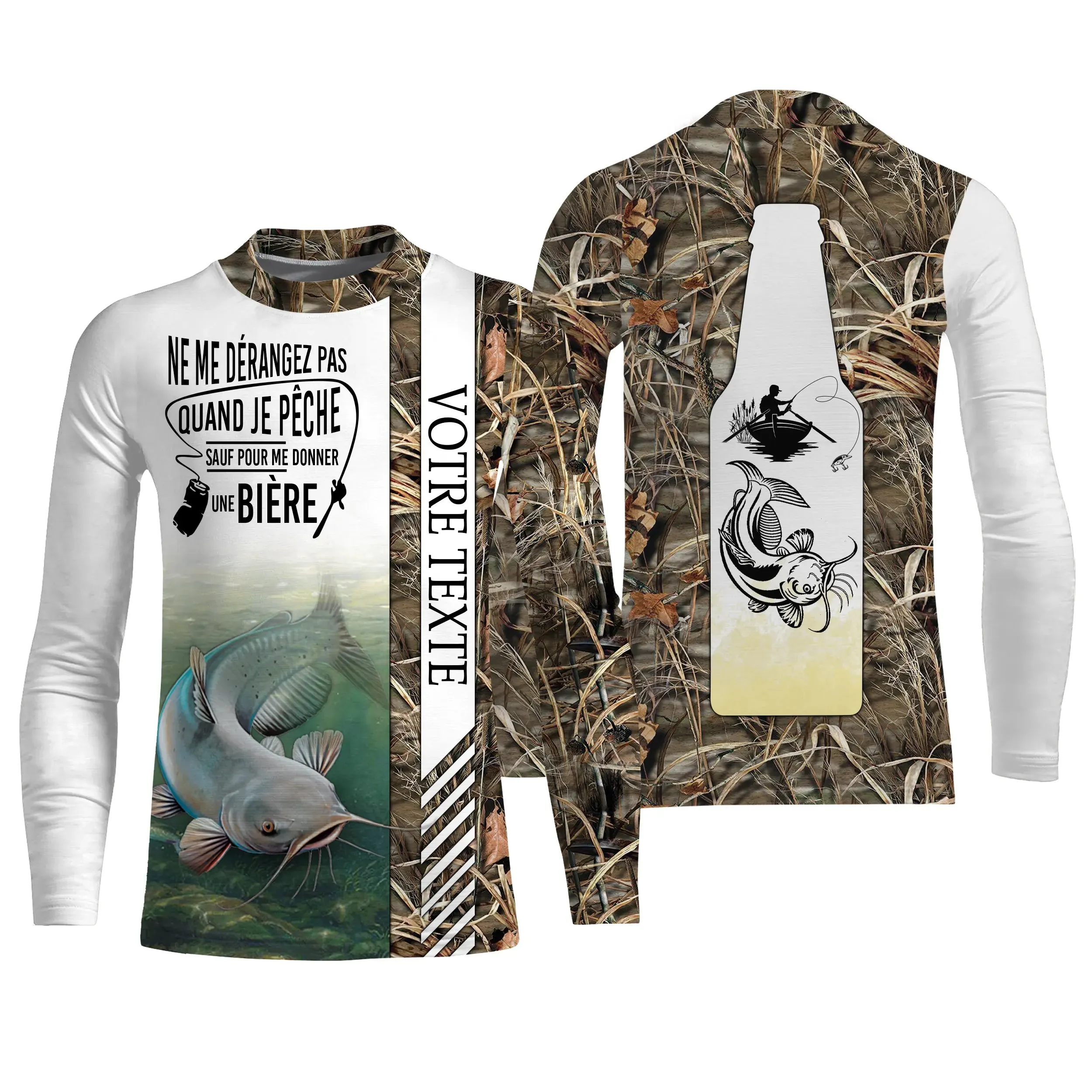 Pêche du Silure, Catfish, Poisson de Chat, Cadeau Personnalisé Pêcheur, Tee shirt All-Over, Vêtements Anti-UV, Motif Camouflage, Bière - CTS23052214